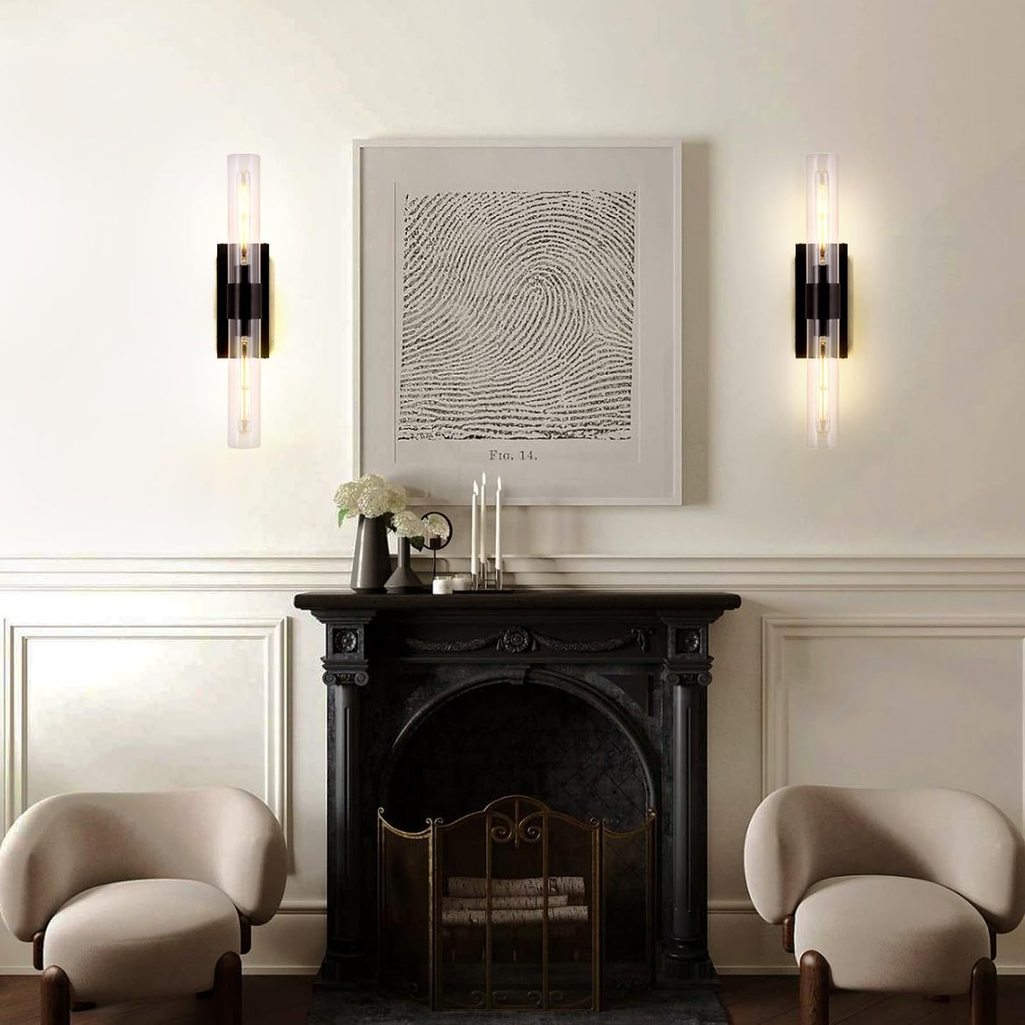 Brass Wall Sconces Set of Two, 22.8" Sconces Wall Lighting 2-Light, Gold Bathroom Vanity Wall Sconces, Glass Tube Wall Sconces, Indoor Wall Sconces for Bathroom, Bedroom, Vanity, Hallway