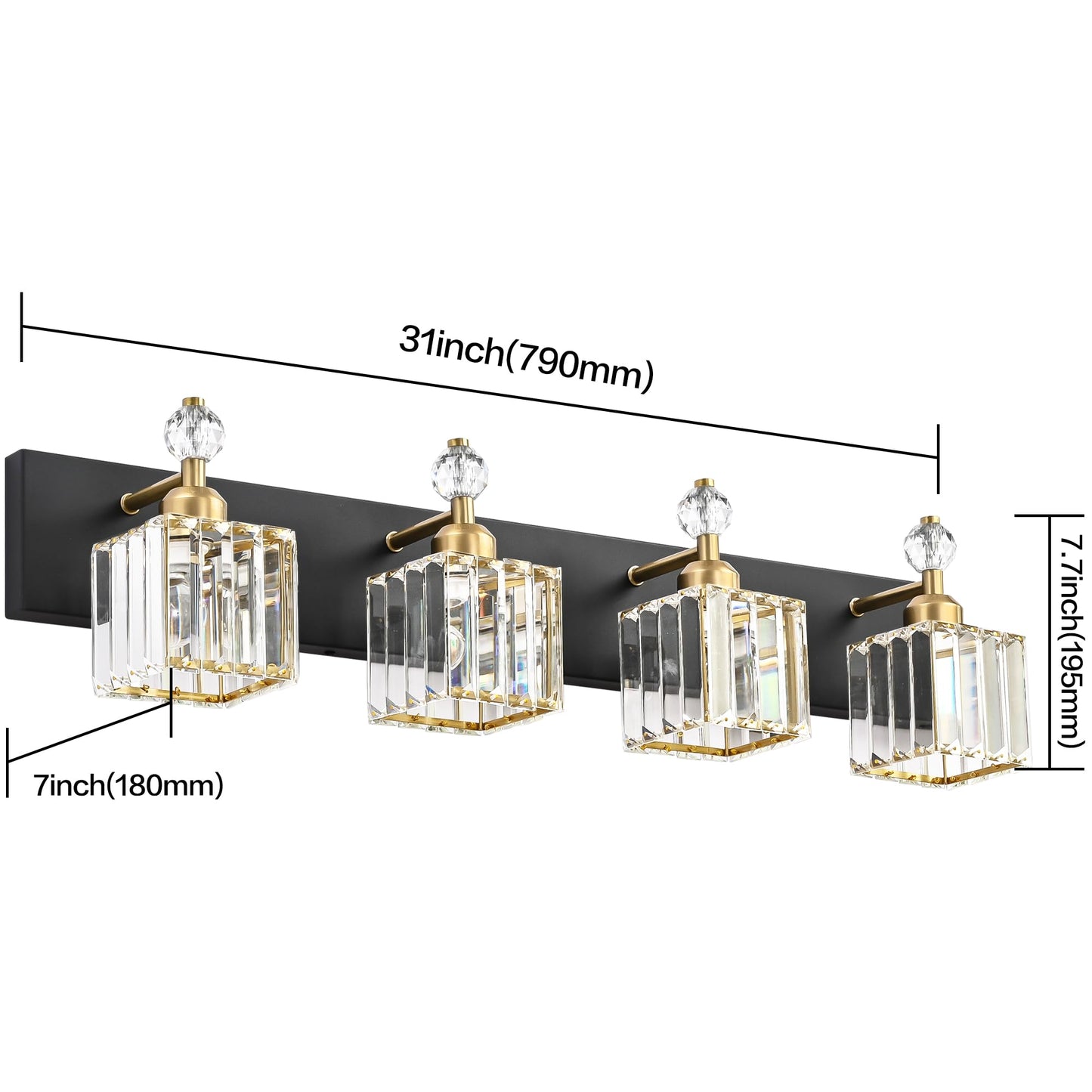 PRESDE Black Gold Crystal Bathroom Vanity Lights Fixtures Over Mirror Modern 3 Light Bath Wall Lighting
