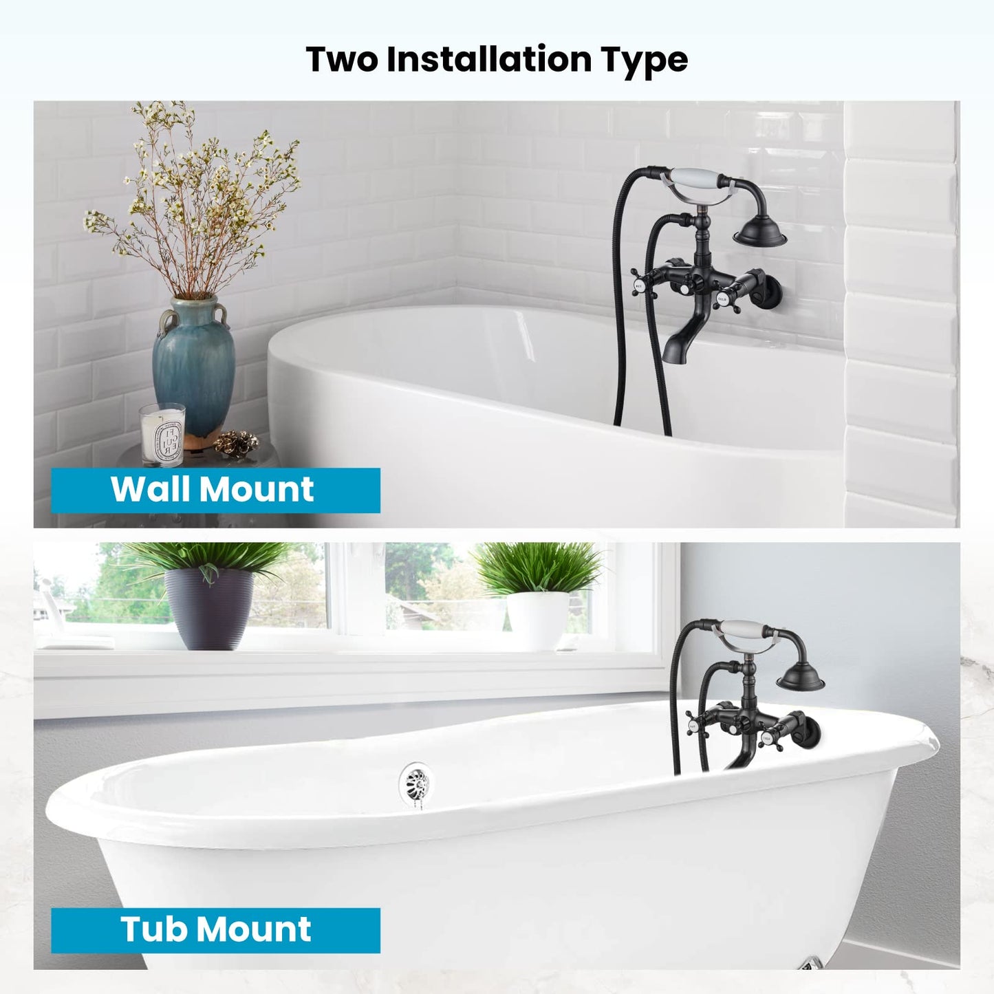 gotonovo Bathtub Clawfoot Faucet Brushed Nickel Finish Wall Mount Tub Filler with Hand Held Shower Faucet 2 Cross Handles with Tub Spout Victorian Vintage Telephone Style