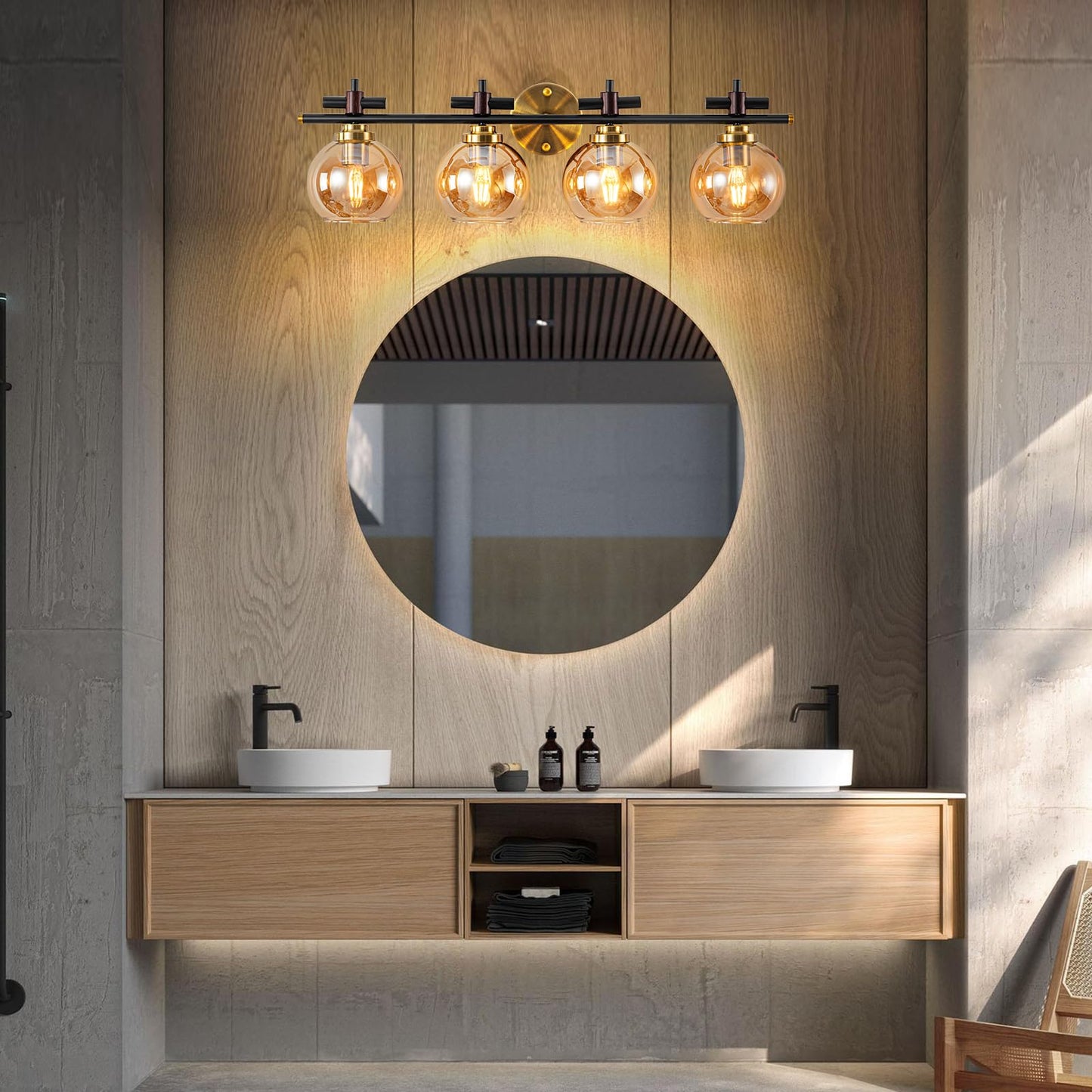 Bathroom Vanity Light, 3-Lights Vanity Lights for Bathroom, Bathroom Light Fixtures Over Mirror with Amber Glass Shade, 23 inch Modern Vanity Light (Amber Glass, 3 Lights)