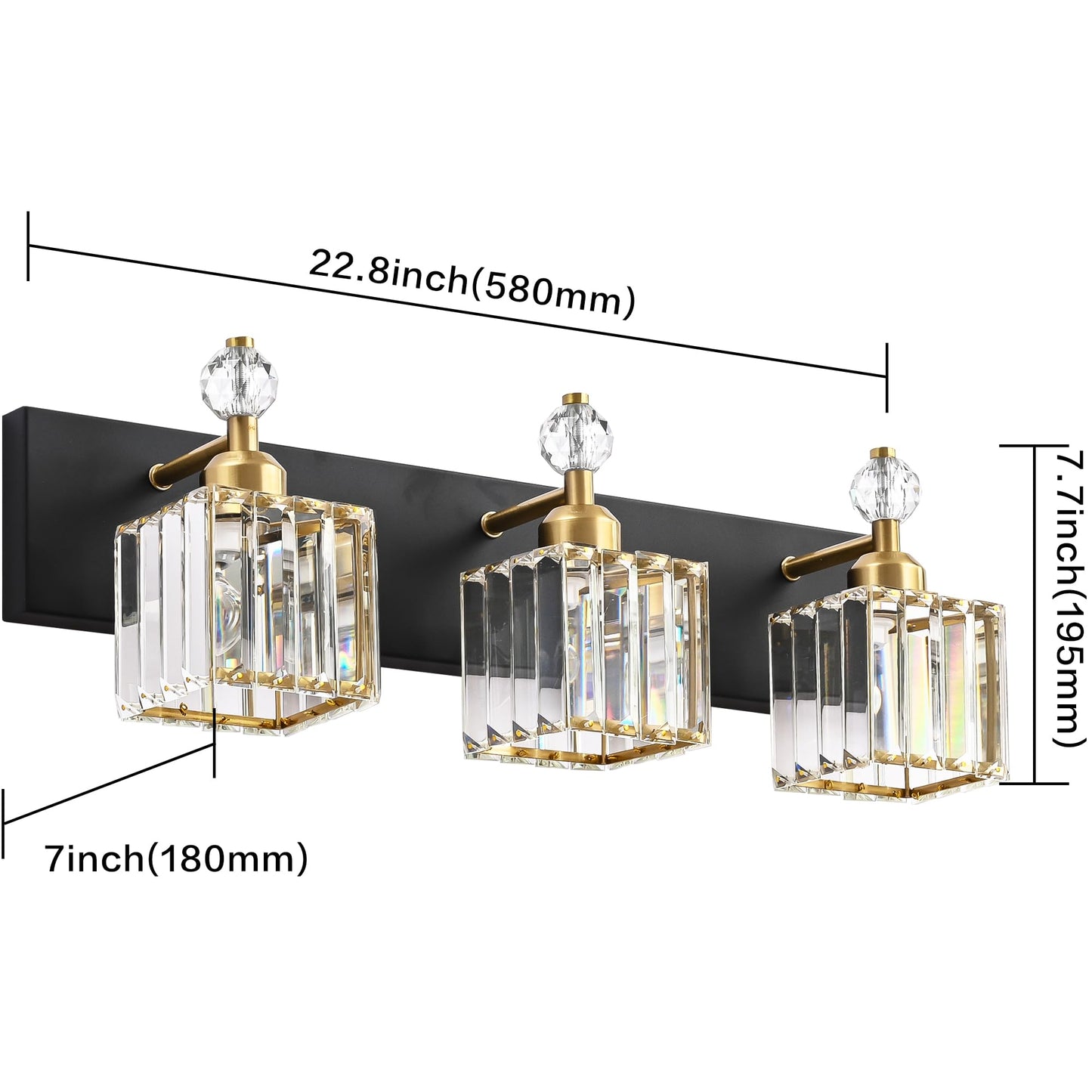 PRESDE Black Gold Crystal Bathroom Vanity Lights Fixtures Over Mirror Modern 3 Light Bath Wall Lighting
