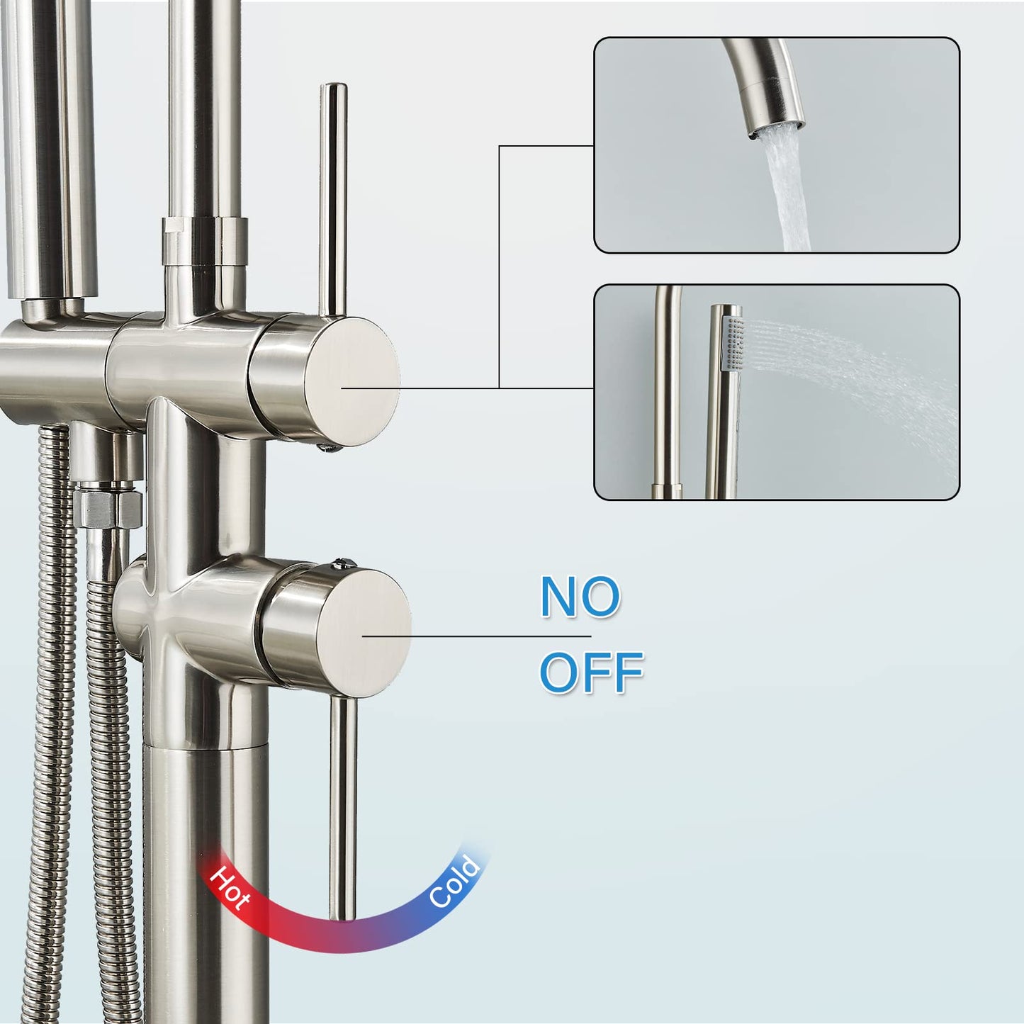 YAGATAP Freestanding Bathtub Faucet Floor Mount Tub Filler Matte Black High Flow Shower Faucets with Handheld Shower Mixer Taps Swivel Spout