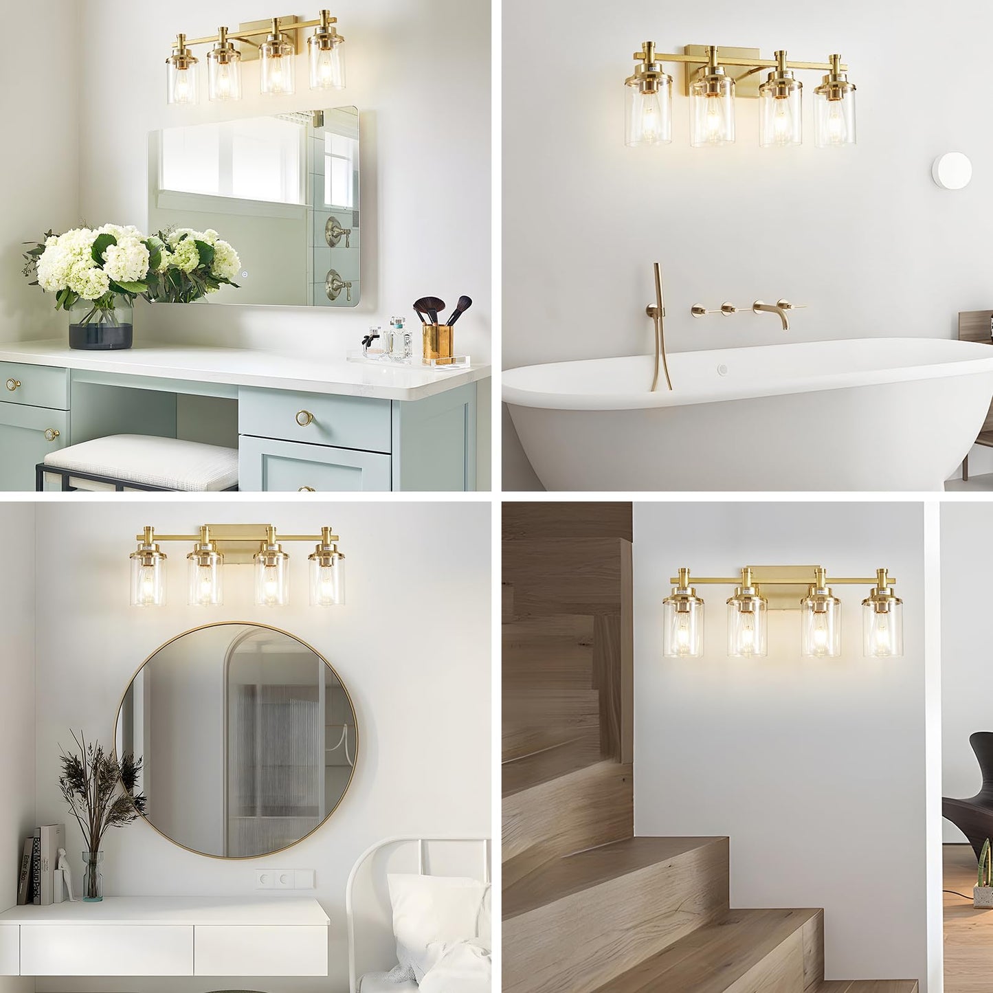 3 Light Bathroom Light Fixtures, Black and Brushed Gold Vanity Light Fixture Over Mirror, Modern Wall Sconces Lighting Wall Lamp for Bathroom, Bedroom, Hallway with Clear Glass Shade