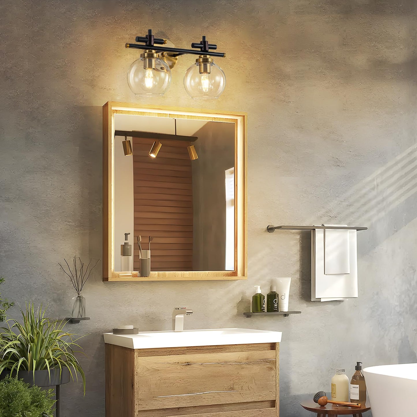 Bathroom Vanity Light, 3-Lights Vanity Lights for Bathroom, Bathroom Light Fixtures Over Mirror with Amber Glass Shade, 23 inch Modern Vanity Light (Amber Glass, 3 Lights)