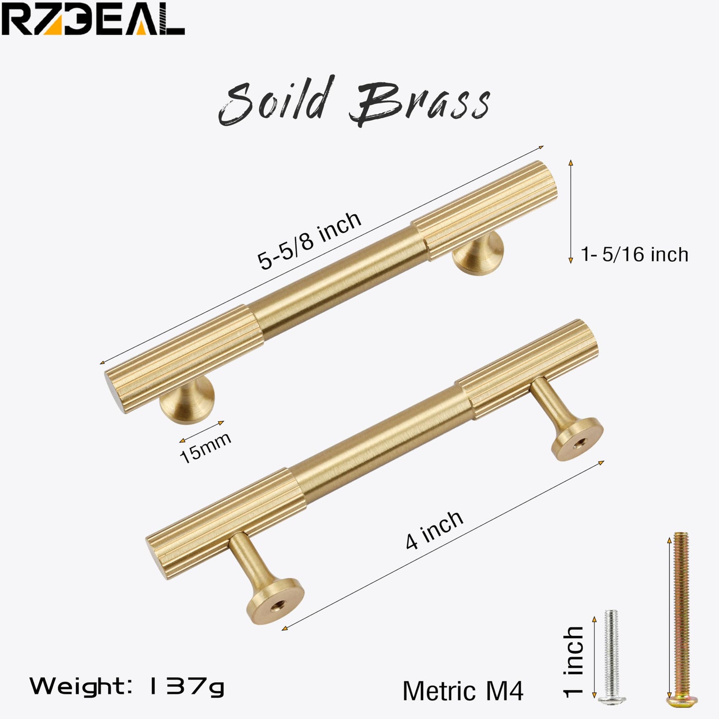RZDEAL 4pcs Solid Brass Cabinet Knobs Pulls Cabinet Drawer Dresser Gold Knobs Modern Handles Knobs(1"x1"/25mmx25mm),Brushed Brass Finish