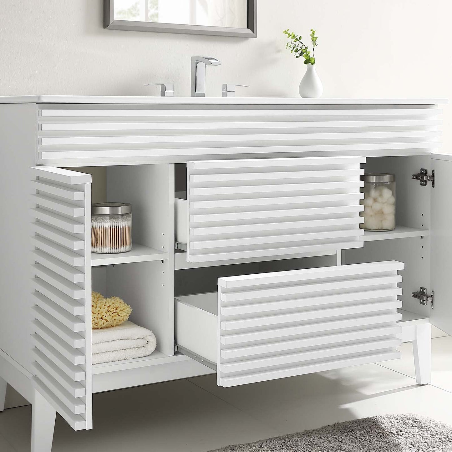 Modway Render 48" Double Sink Bathroom Vanity Cabinet in Walnut White