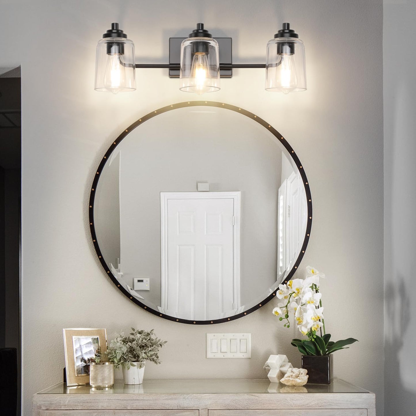 SOLFART Vintage Vanity Lighting Fixtures for Bathroom Black with Bronze Wall Lamp Sconce Black with Bronze 4 lights