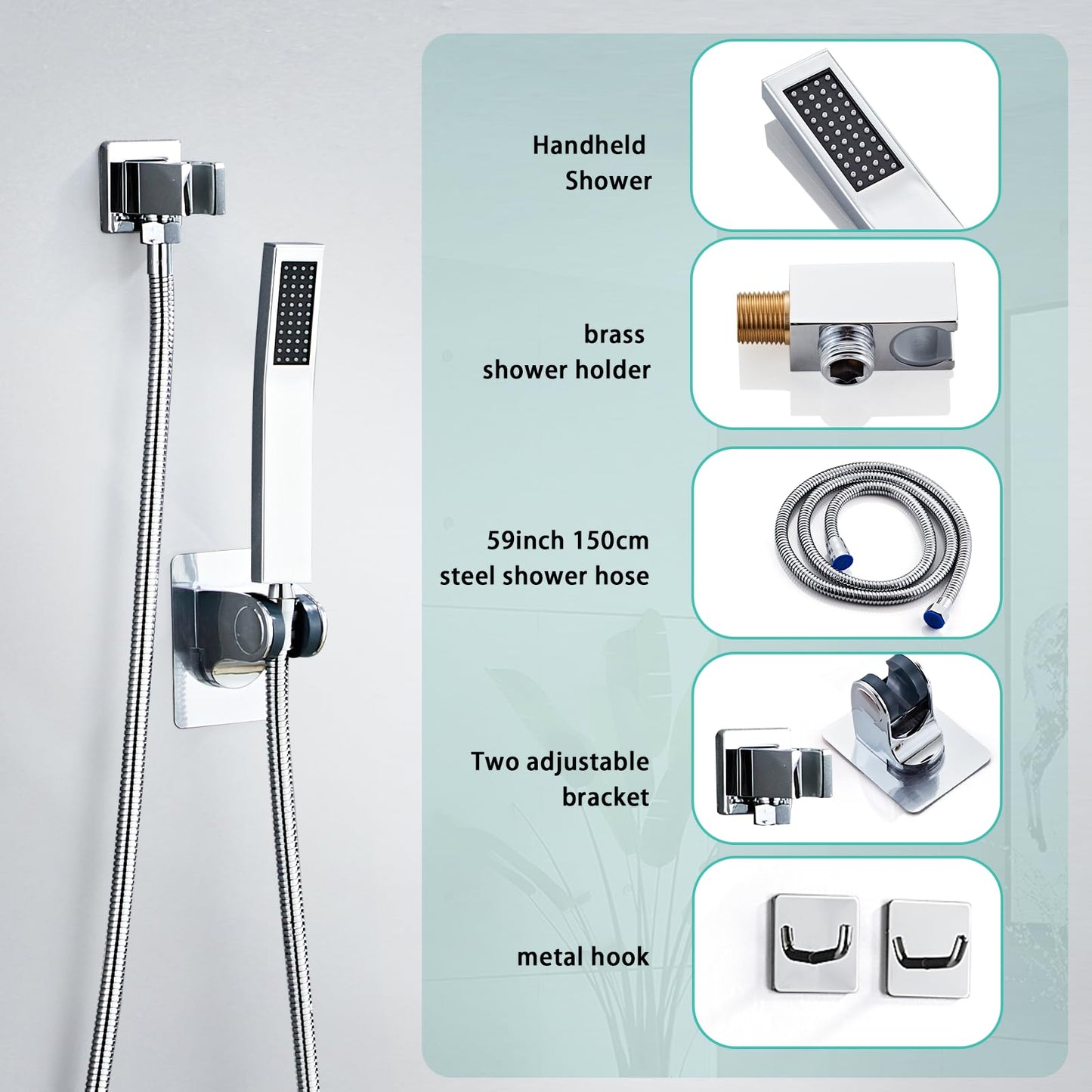 8 Inch Shower Faucet Set, Rainfall Shower System with High Pressure Handheld Shower Head, Bathroom Mixer Shower Set Wall Mounted Rough-in Valve and Trim Kit, with Tub Spout