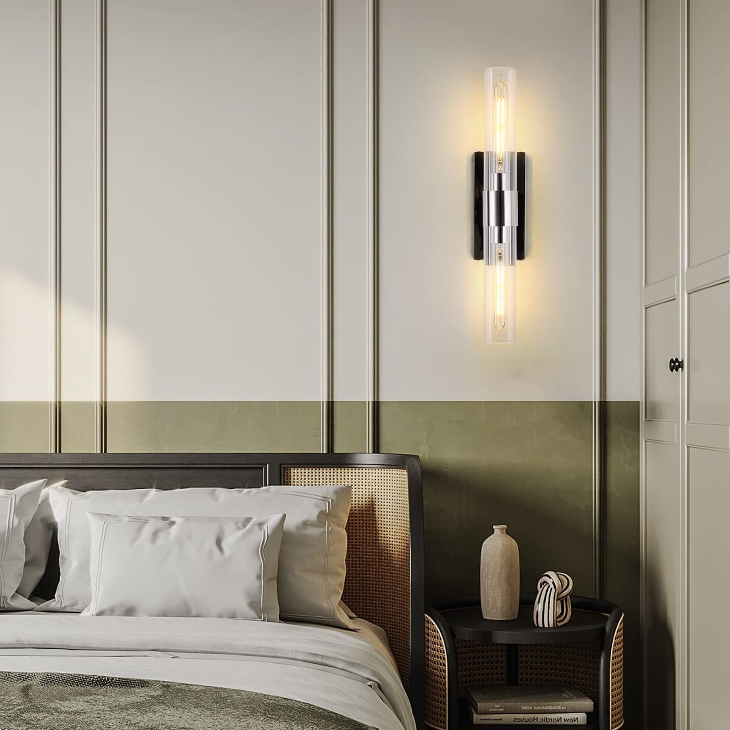 Brass Wall Sconces Set of Two, 22.8" Sconces Wall Lighting 2-Light, Gold Bathroom Vanity Wall Sconces, Glass Tube Wall Sconces, Indoor Wall Sconces for Bathroom, Bedroom, Vanity, Hallway
