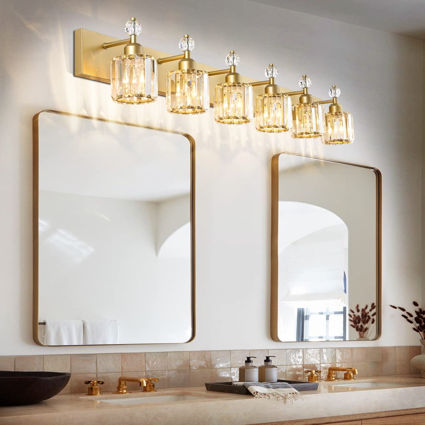 PRESDE Black Gold Crystal Bathroom Vanity Lights Fixtures Over Mirror Modern 3 Light Bath Wall Lighting