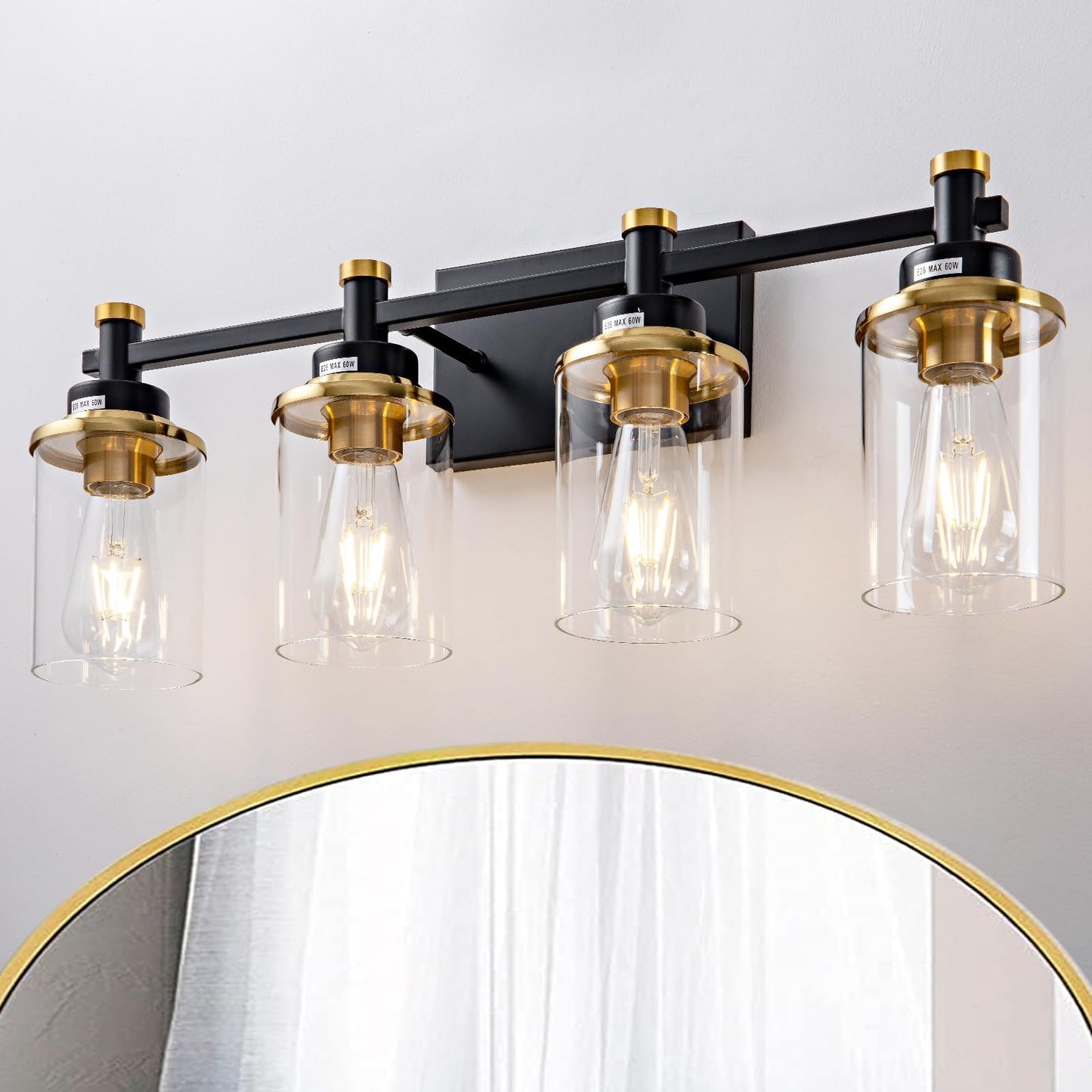 3 Light Bathroom Light Fixtures, Black and Brushed Gold Vanity Light Fixture Over Mirror, Modern Wall Sconces Lighting Wall Lamp for Bathroom, Bedroom, Hallway with Clear Glass Shade