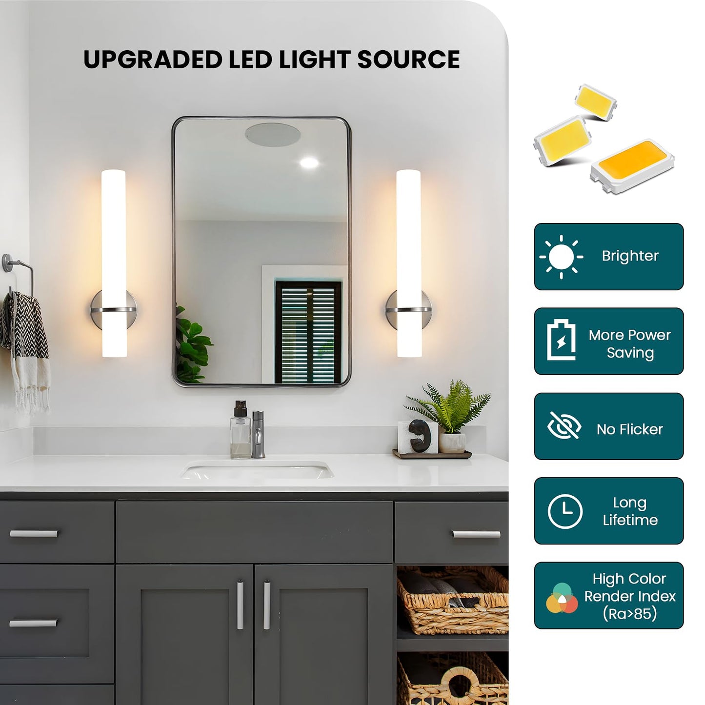 Gold Wall Sconces Set of Two - Dimmable Modern Sconces Wall Lighting 18W 3000K Led Wall Lights Acrylic Lampshade Hardwired Wall Light Fixtures for Living Room Bedroom Bathroom Hallway 18inch