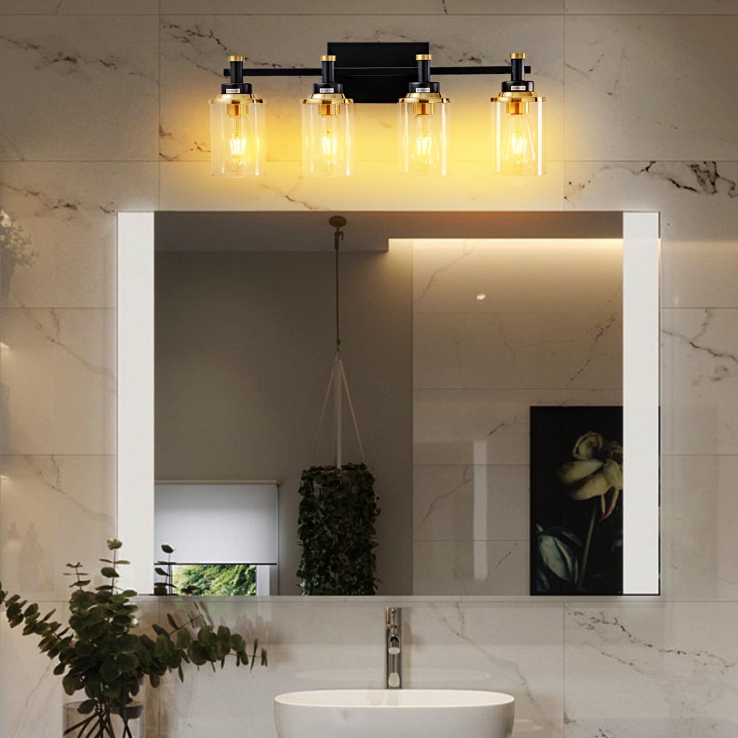 3 Light Bathroom Light Fixtures, Black and Brushed Gold Vanity Light Fixture Over Mirror, Modern Wall Sconces Lighting Wall Lamp for Bathroom, Bedroom, Hallway with Clear Glass Shade