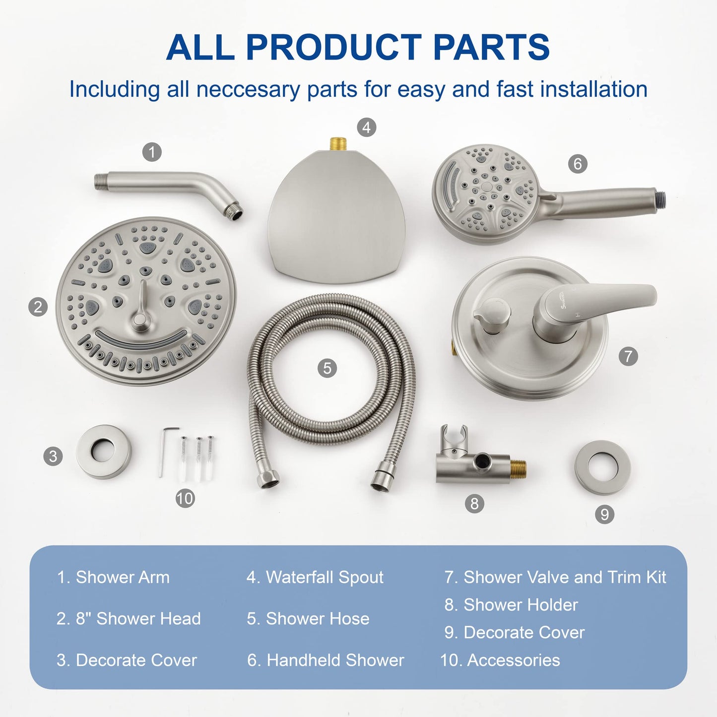 SHAMANDA Shower System with Waterfall Tub Spout and Handheld Shower Head, 12" Rain Shower Faucet Sets Complete with Shower Round-in Valve and Trim Wall Mount, Brushed Gold, L101-3
