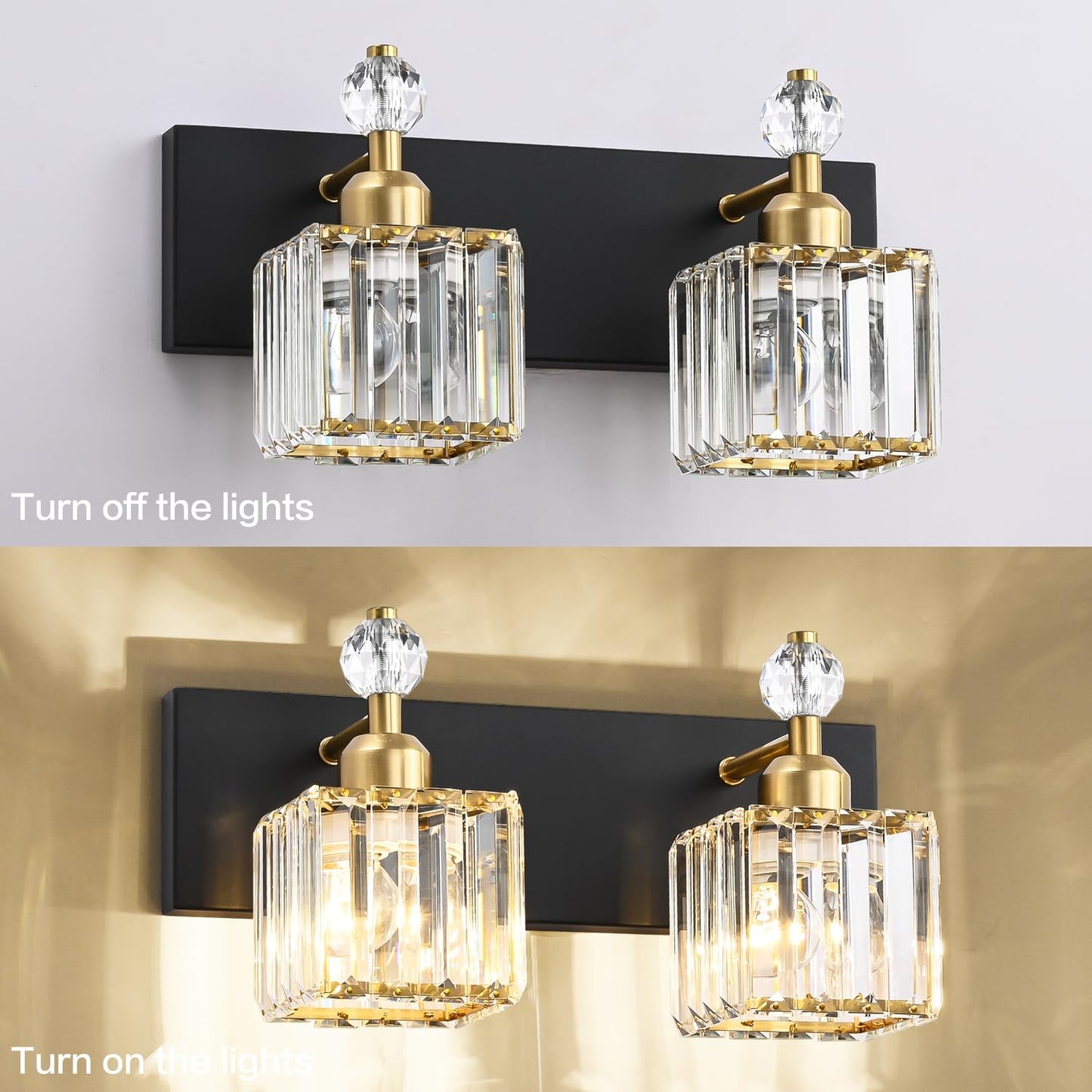 PRESDE Black Gold Crystal Bathroom Vanity Lights Fixtures Over Mirror Modern 3 Light Bath Wall Lighting