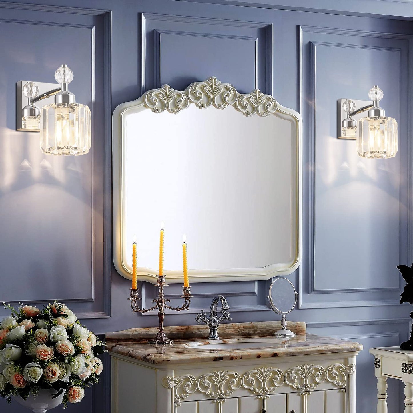 PRESDE Black Gold Crystal Bathroom Vanity Lights Fixtures Over Mirror Modern 3 Light Bath Wall Lighting