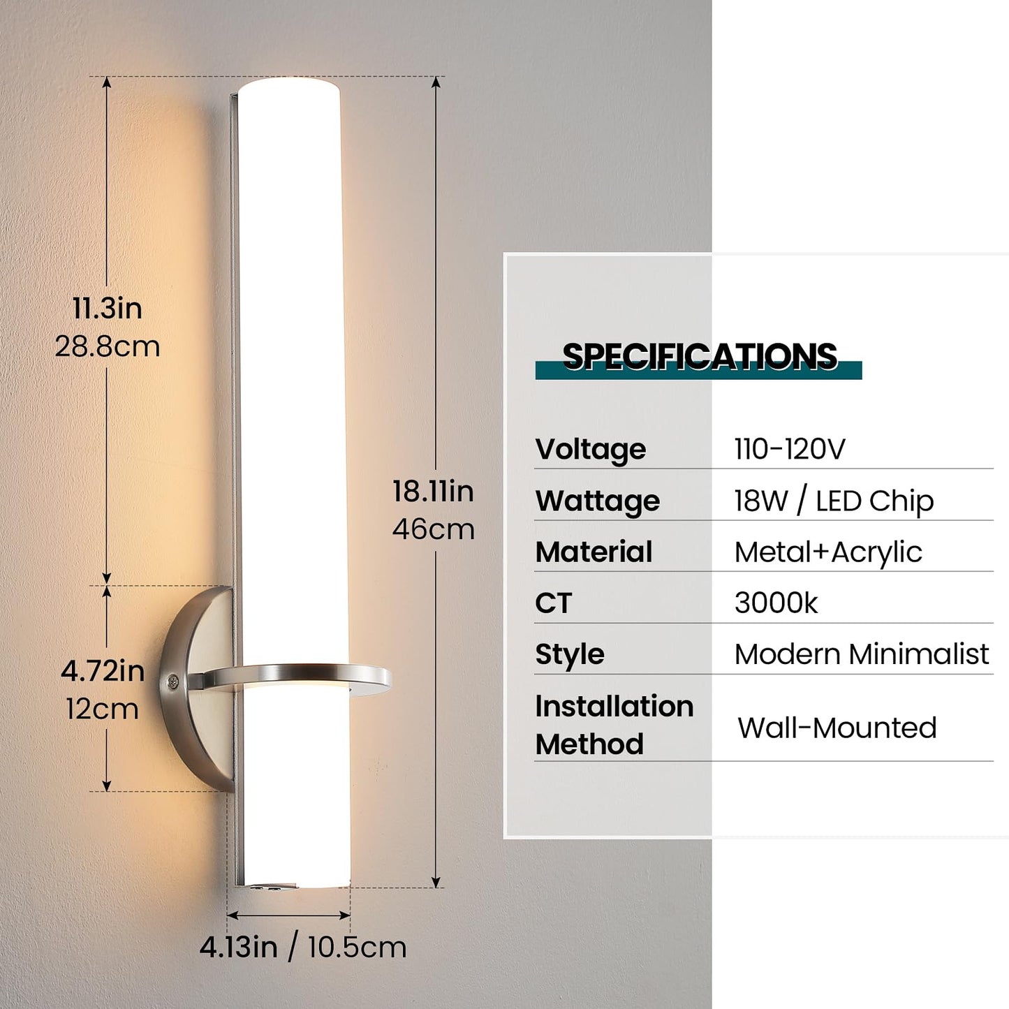 Gold Wall Sconces Set of Two - Dimmable Modern Sconces Wall Lighting 18W 3000K Led Wall Lights Acrylic Lampshade Hardwired Wall Light Fixtures for Living Room Bedroom Bathroom Hallway 18inch