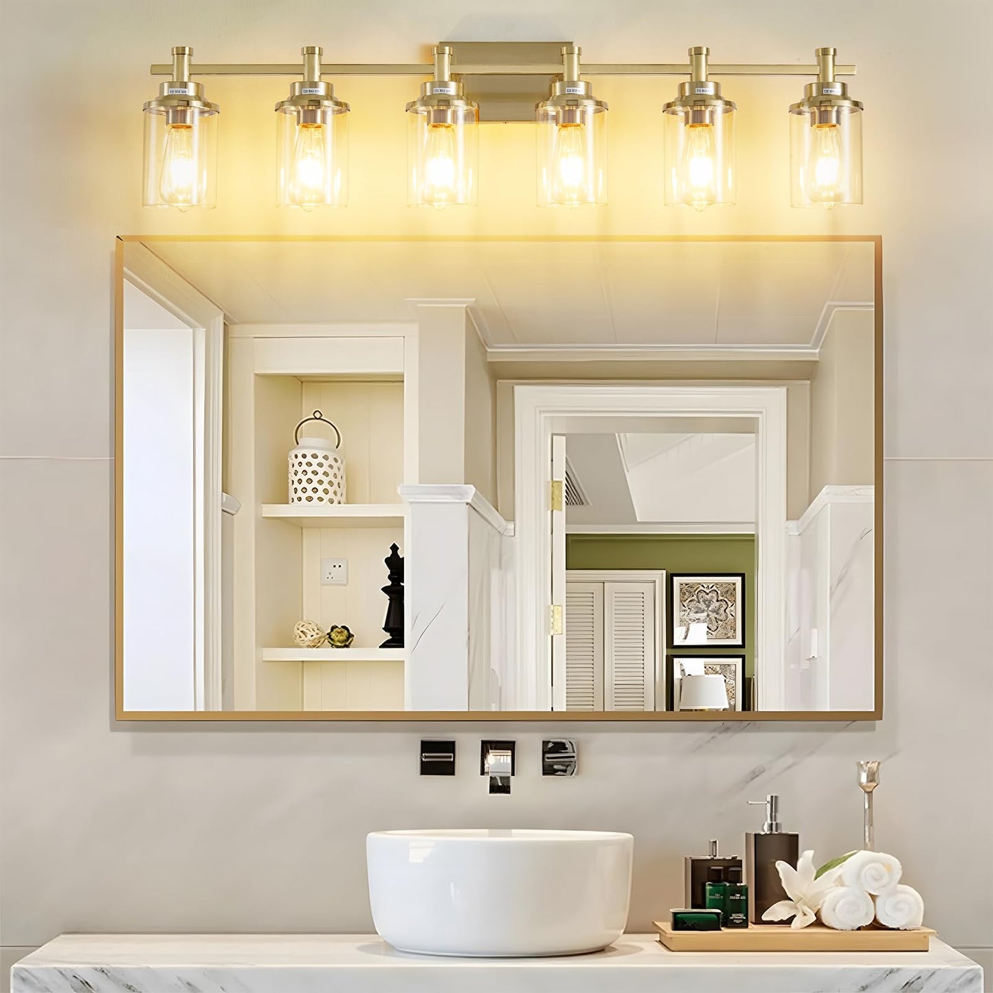 3 Light Bathroom Light Fixtures, Black and Brushed Gold Vanity Light Fixture Over Mirror, Modern Wall Sconces Lighting Wall Lamp for Bathroom, Bedroom, Hallway with Clear Glass Shade