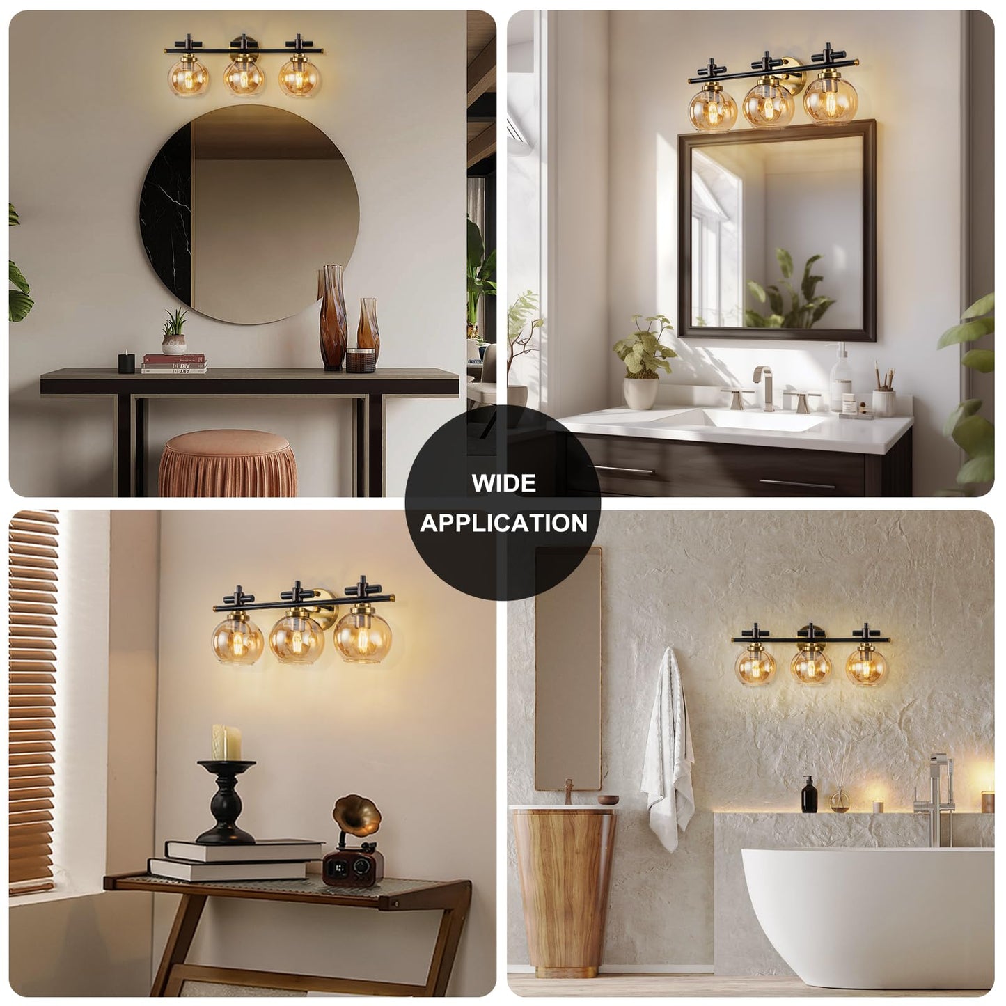 Bathroom Vanity Light, 3-Lights Vanity Lights for Bathroom, Bathroom Light Fixtures Over Mirror with Amber Glass Shade, 23 inch Modern Vanity Light (Amber Glass, 3 Lights)