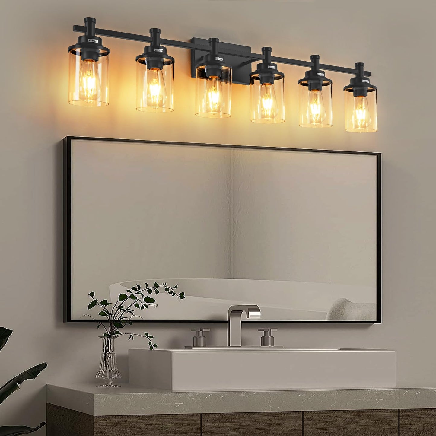 3 Light Bathroom Light Fixtures, Black and Brushed Gold Vanity Light Fixture Over Mirror, Modern Wall Sconces Lighting Wall Lamp for Bathroom, Bedroom, Hallway with Clear Glass Shade