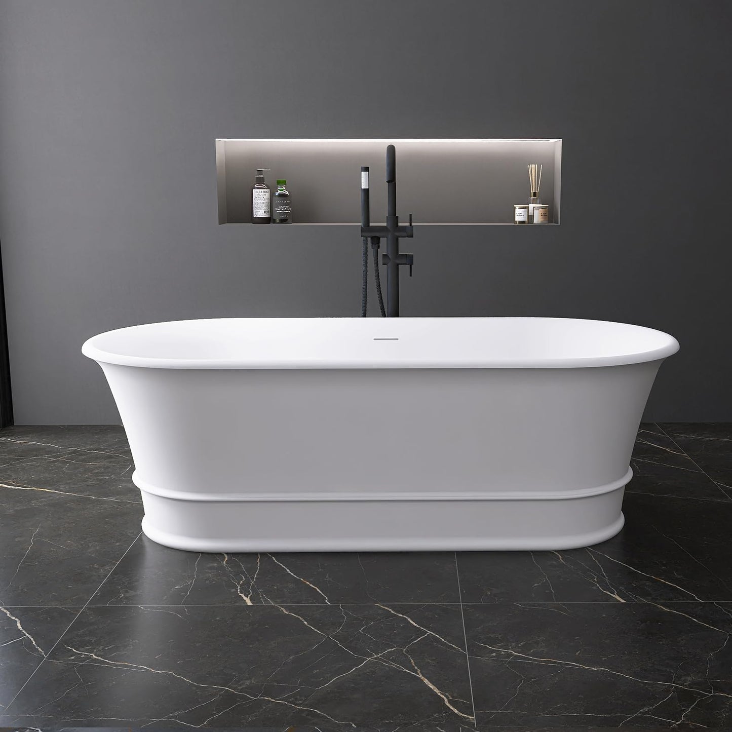 51'' Japanese Soaking Tub Freestanding Bathtub Resin Stone Bathtubs Deep soaking Tub with Overflow and Pop-up Drain - White