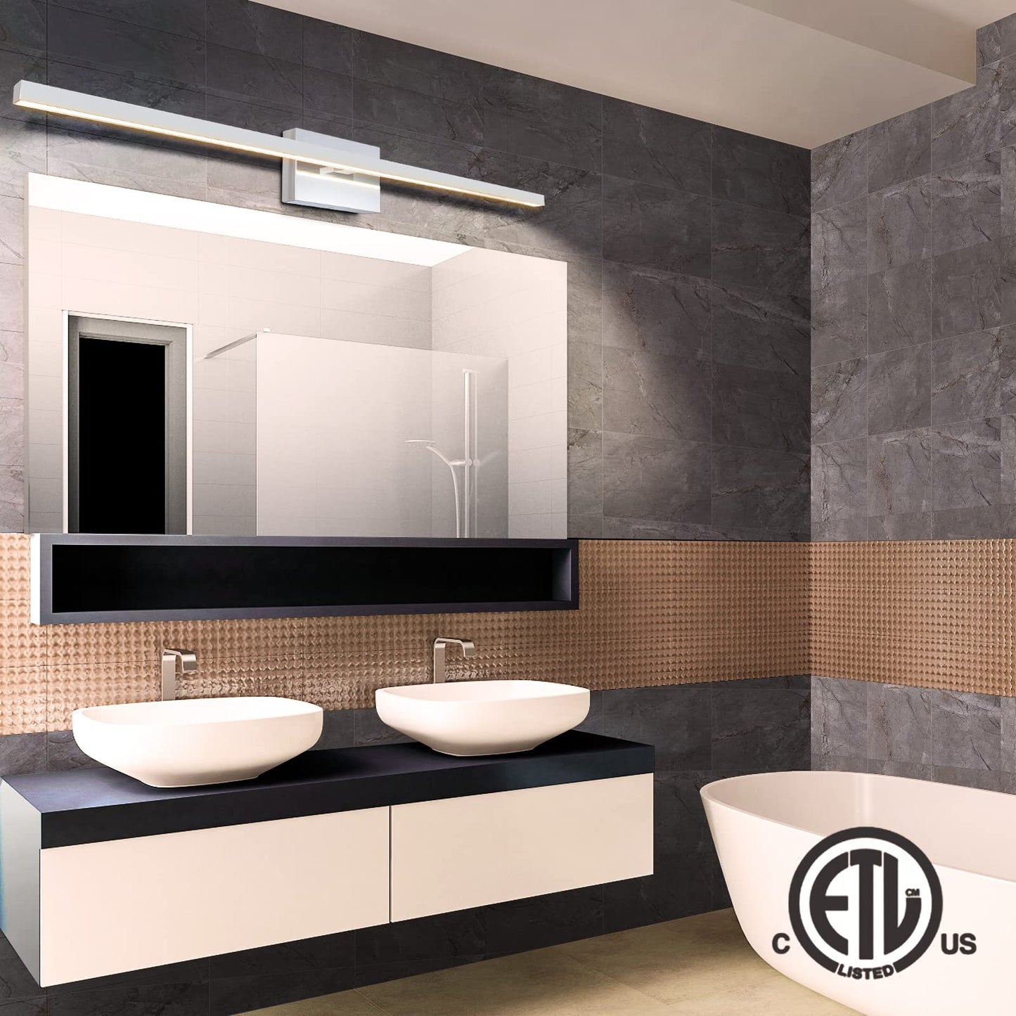 VOLISUN Modern Bathroom Vanity Light 15.7 inch, 12W Dimmable 5CCT Led Bathroom Light Fixture Over Mirror, Black Bar Vanity Light for Bathroom Mirror Restroom-ETL Certificated