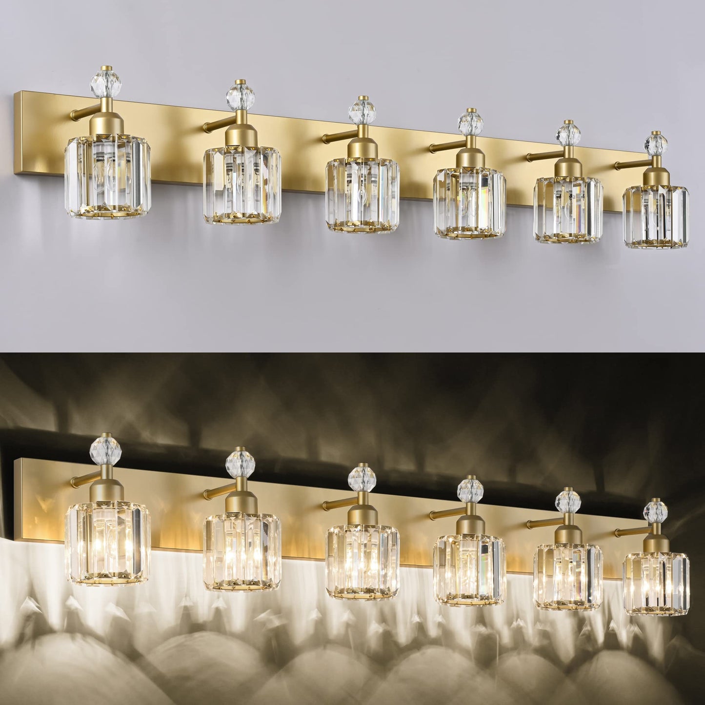 PRESDE Black Gold Crystal Bathroom Vanity Lights Fixtures Over Mirror Modern 3 Light Bath Wall Lighting