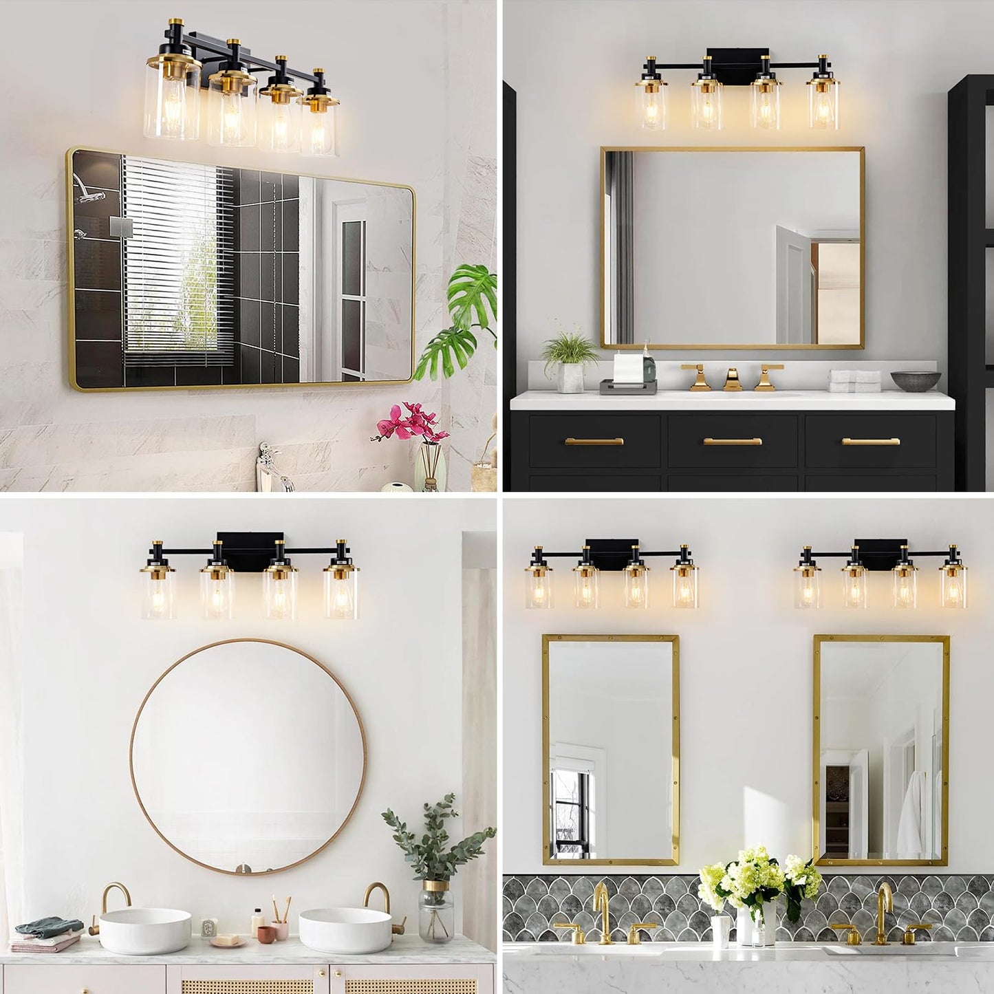 3 Light Bathroom Light Fixtures, Black and Brushed Gold Vanity Light Fixture Over Mirror, Modern Wall Sconces Lighting Wall Lamp for Bathroom, Bedroom, Hallway with Clear Glass Shade