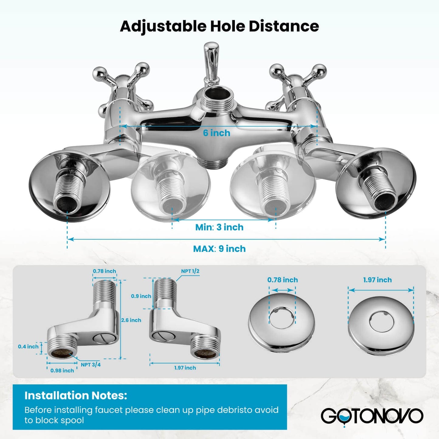 gotonovo Bathtub Clawfoot Faucet Brushed Nickel Finish Wall Mount Tub Filler with Hand Held Shower Faucet 2 Cross Handles with Tub Spout Victorian Vintage Telephone Style