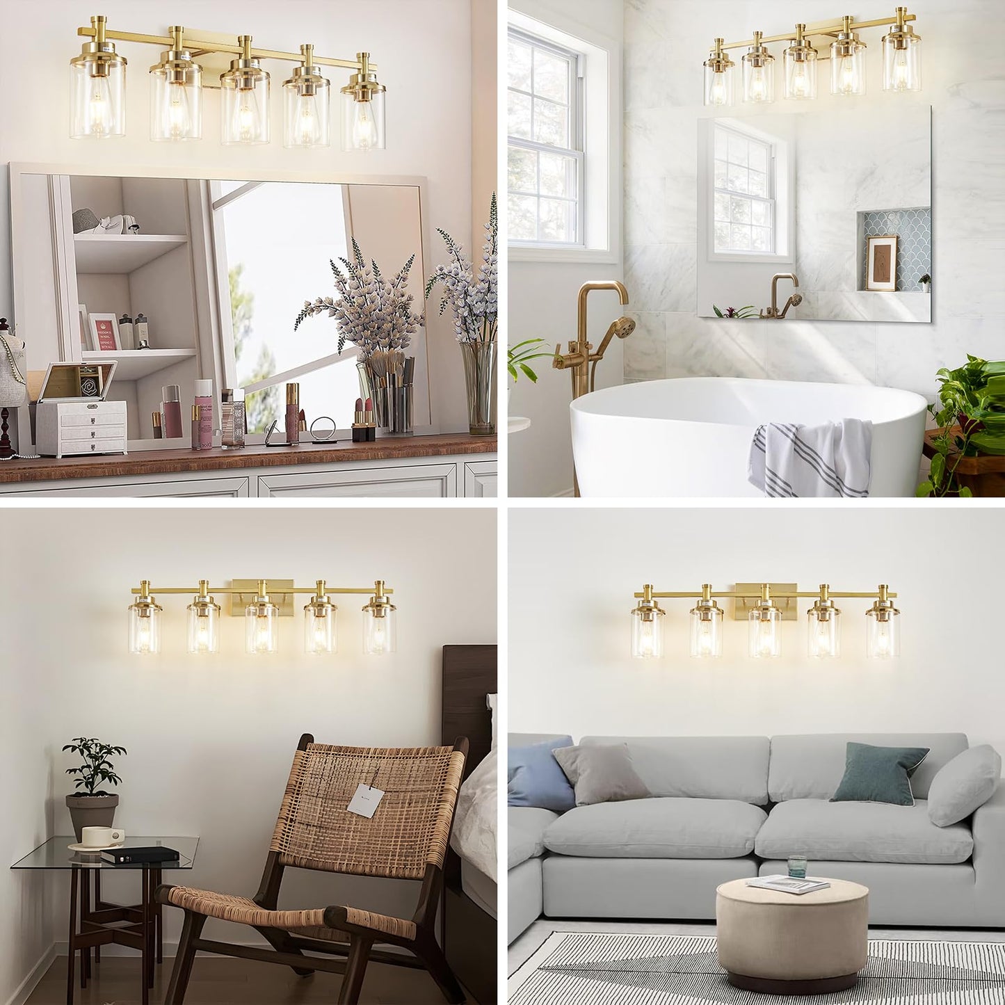 3 Light Bathroom Light Fixtures, Black and Brushed Gold Vanity Light Fixture Over Mirror, Modern Wall Sconces Lighting Wall Lamp for Bathroom, Bedroom, Hallway with Clear Glass Shade