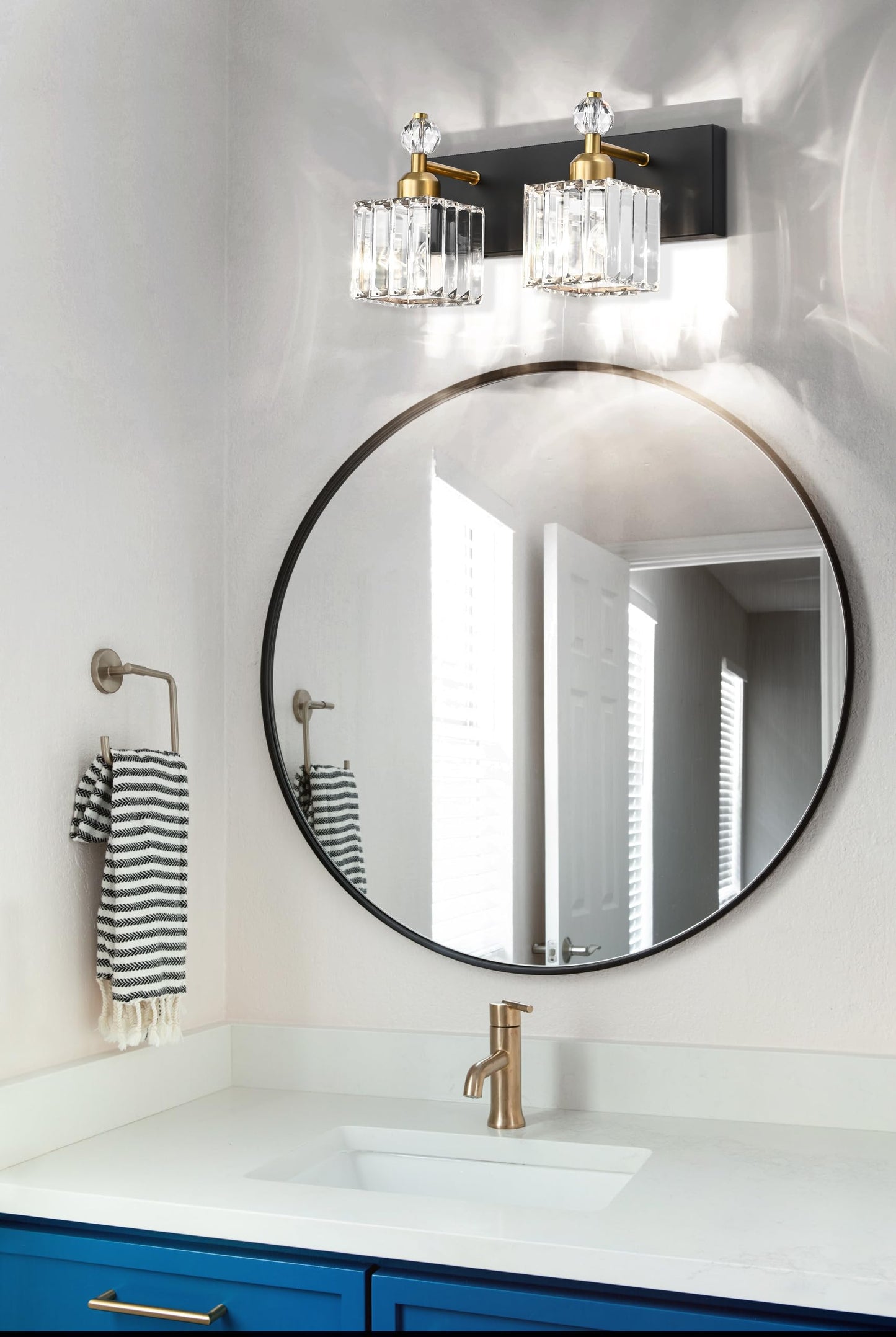 PRESDE Black Gold Crystal Bathroom Vanity Lights Fixtures Over Mirror Modern 3 Light Bath Wall Lighting