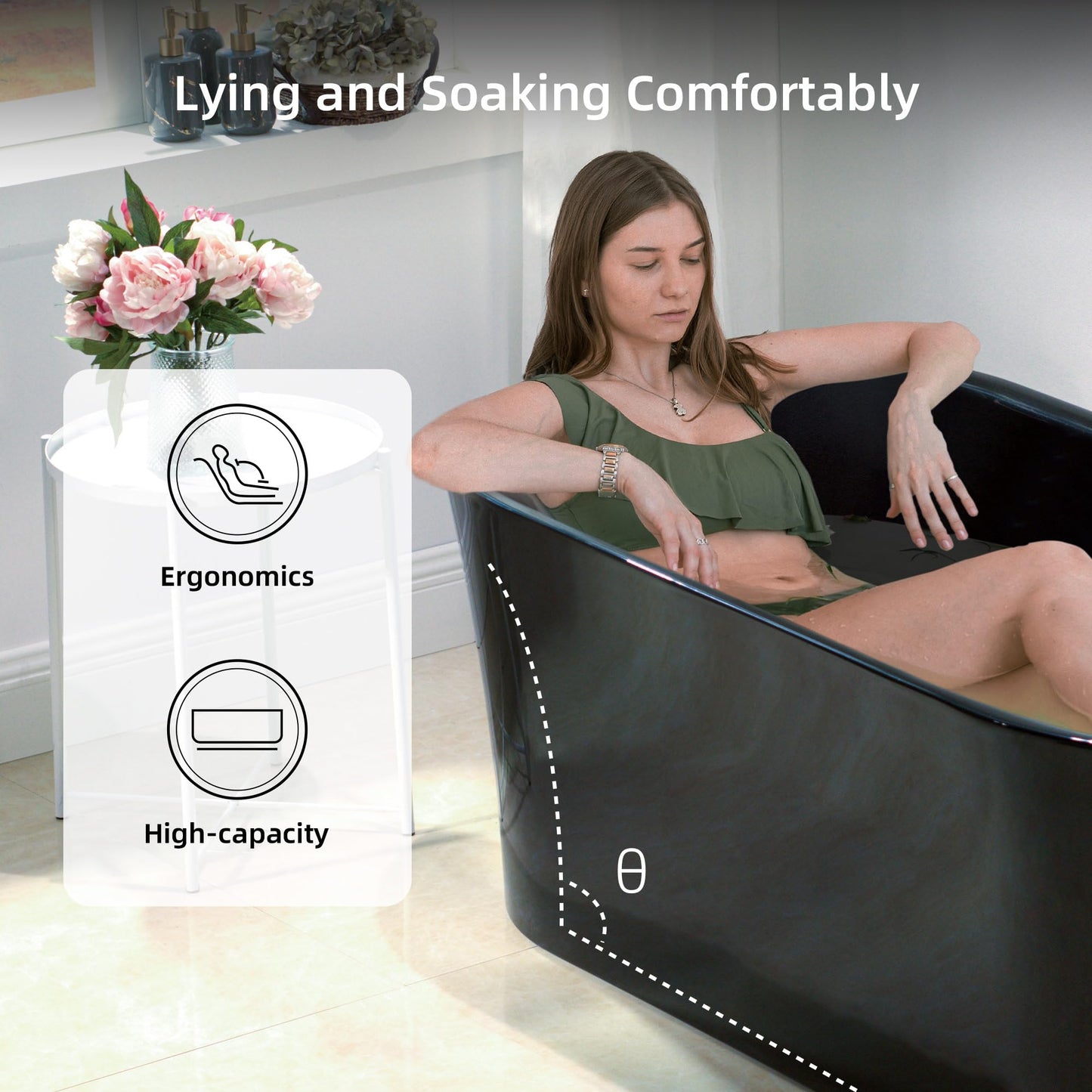 WOODBRIDGE 59" Acrylic Freestanding Bathtub Contemporary Soaking White Tub with Brushed Nickel Overflow and Drain,B0014 -B/N-Drain &O