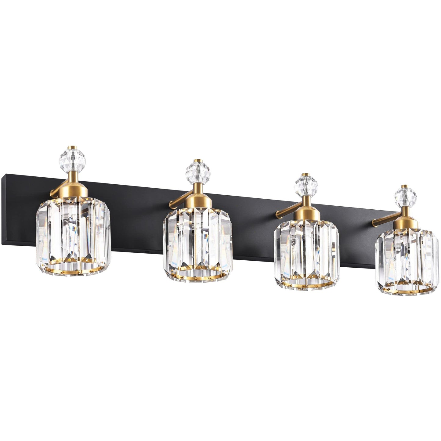 PRESDE Black Gold Crystal Bathroom Vanity Lights Fixtures Over Mirror Modern 3 Light Bath Wall Lighting