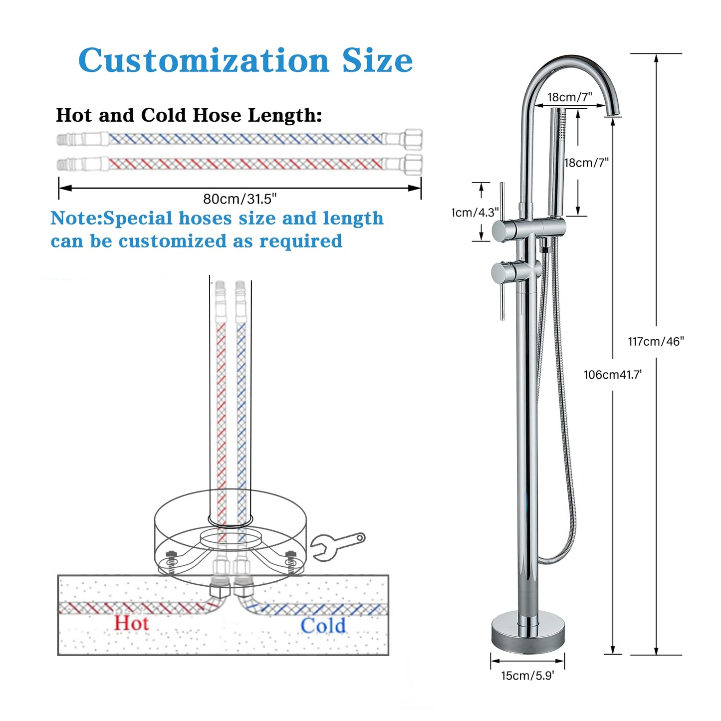 YAGATAP Freestanding Bathtub Faucet Floor Mount Tub Filler Matte Black High Flow Shower Faucets with Handheld Shower Mixer Taps Swivel Spout