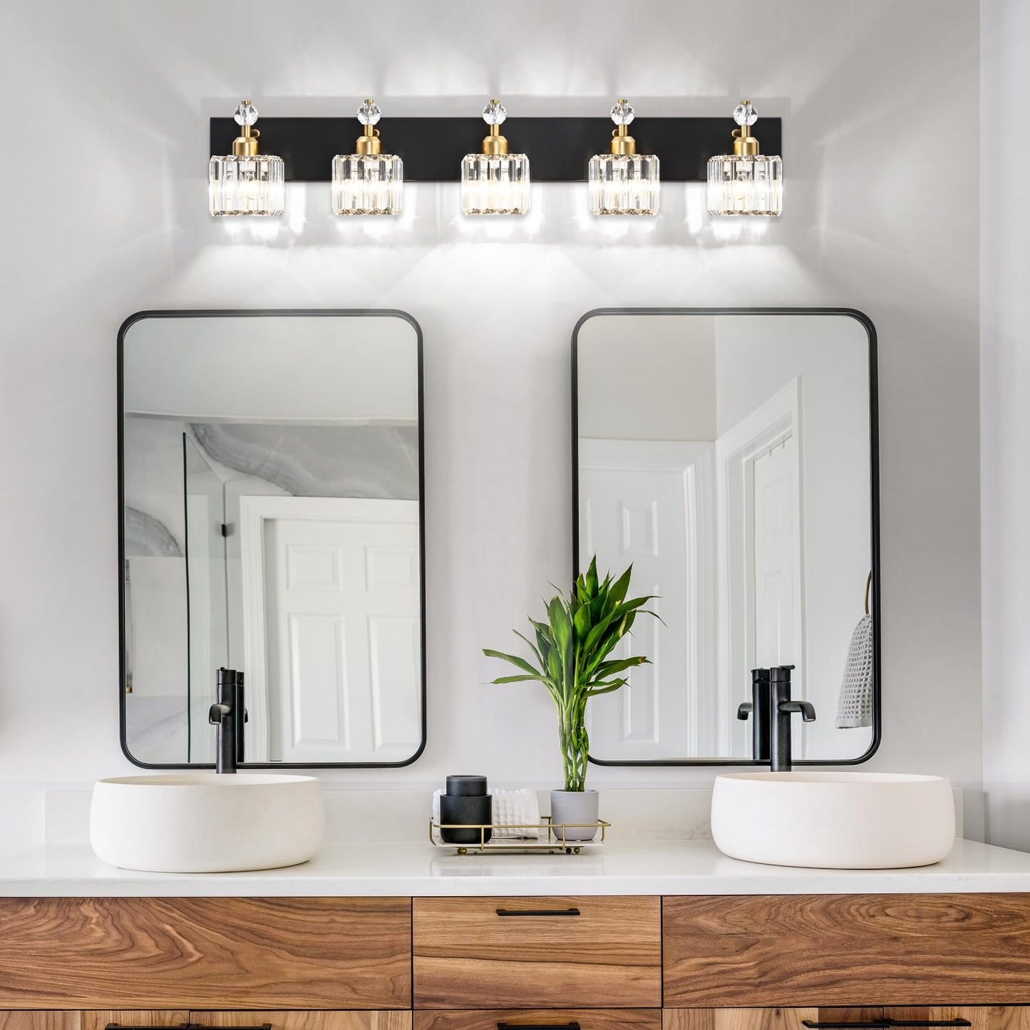 PRESDE Black Gold Crystal Bathroom Vanity Lights Fixtures Over Mirror Modern 3 Light Bath Wall Lighting