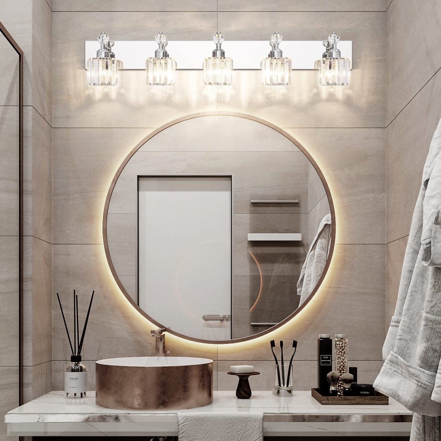 PRESDE Black Gold Crystal Bathroom Vanity Lights Fixtures Over Mirror Modern 3 Light Bath Wall Lighting