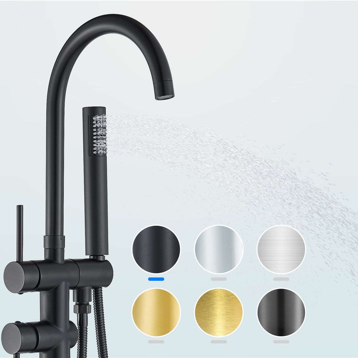 YAGATAP Freestanding Bathtub Faucet Floor Mount Tub Filler Matte Black High Flow Shower Faucets with Handheld Shower Mixer Taps Swivel Spout