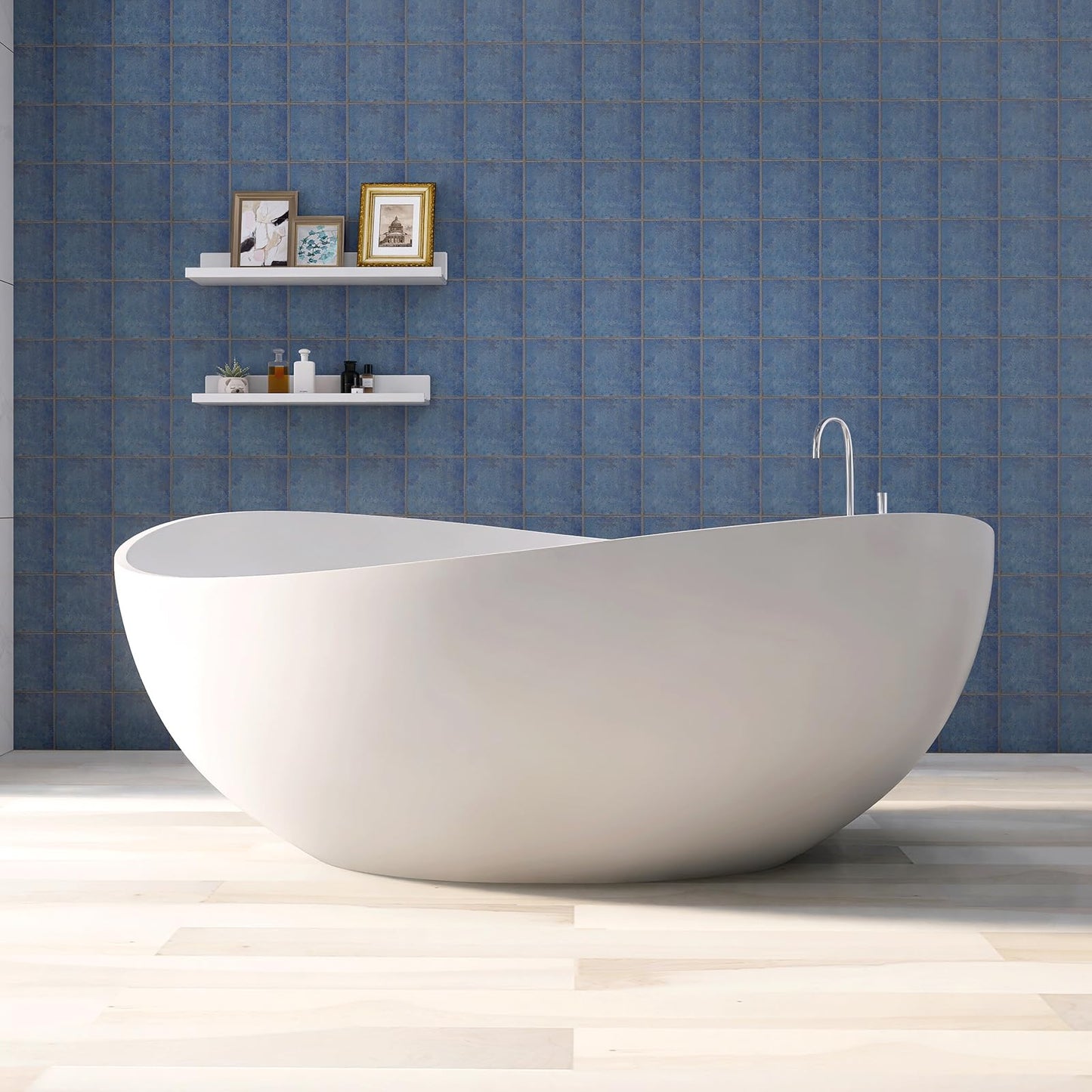 51'' Japanese Soaking Tub Freestanding Bathtub Resin Stone Bathtubs Deep soaking Tub with Overflow and Pop-up Drain - White
