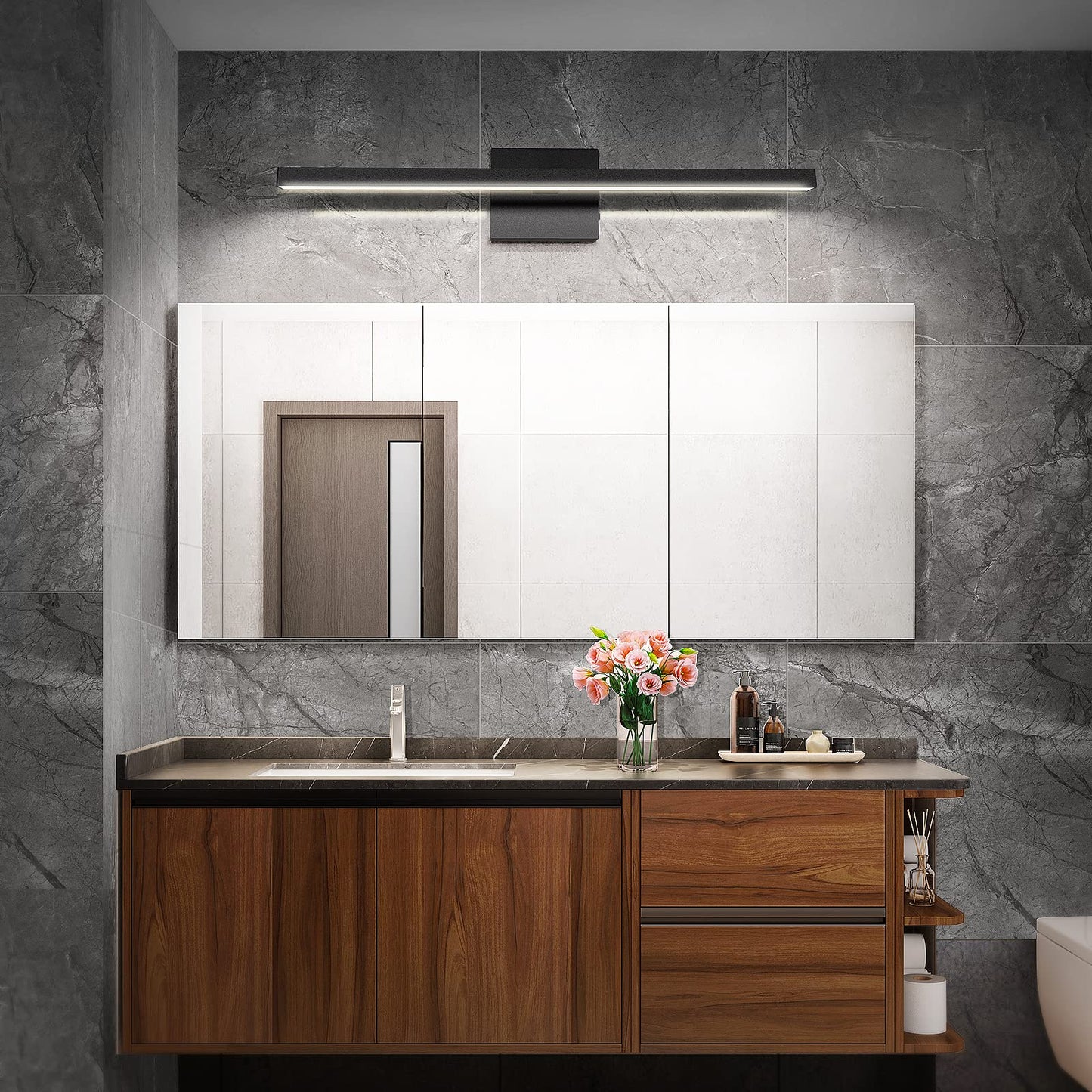 VOLISUN Modern Bathroom Vanity Light 15.7 inch, 12W Dimmable 5CCT Led Bathroom Light Fixture Over Mirror, Black Bar Vanity Light for Bathroom Mirror Restroom-ETL Certificated