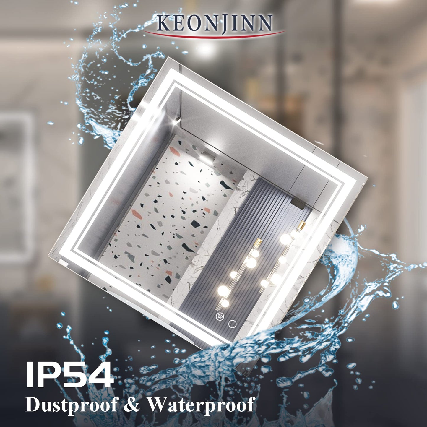Keonjinn LED Bathroom Mirror 55 x 30 Inch Large Bathroom Mirror with Front Lights Lighted Vanity Mirror Wall Mounted Makeup Mirror Anti-Fog Dimmable Tempered Glass (Horizontal/Vertical)