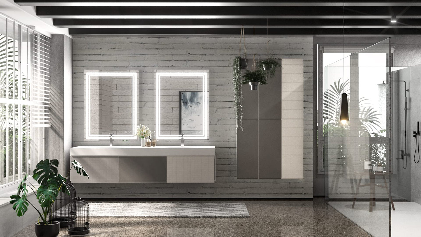Keonjinn LED Bathroom Mirror 55 x 30 Inch Large Bathroom Mirror with Front Lights Lighted Vanity Mirror Wall Mounted Makeup Mirror Anti-Fog Dimmable Tempered Glass (Horizontal/Vertical)