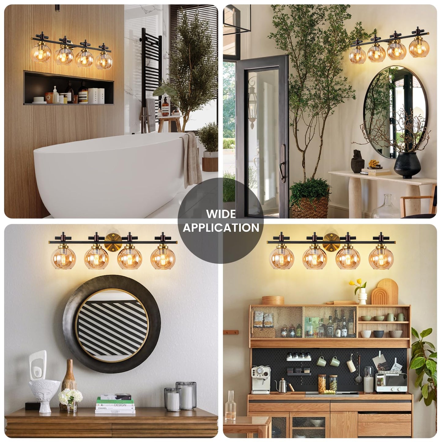 Bathroom Vanity Light, 3-Lights Vanity Lights for Bathroom, Bathroom Light Fixtures Over Mirror with Amber Glass Shade, 23 inch Modern Vanity Light (Amber Glass, 3 Lights)