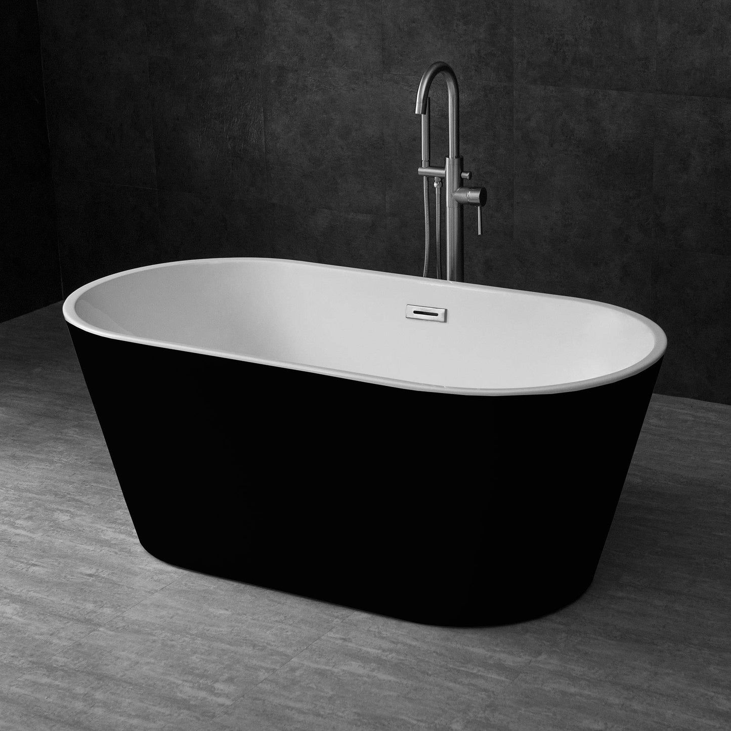WOODBRIDGE 59" Acrylic Freestanding Bathtub Contemporary Soaking White Tub with Brushed Nickel Overflow and Drain,B0014 -B/N-Drain &O