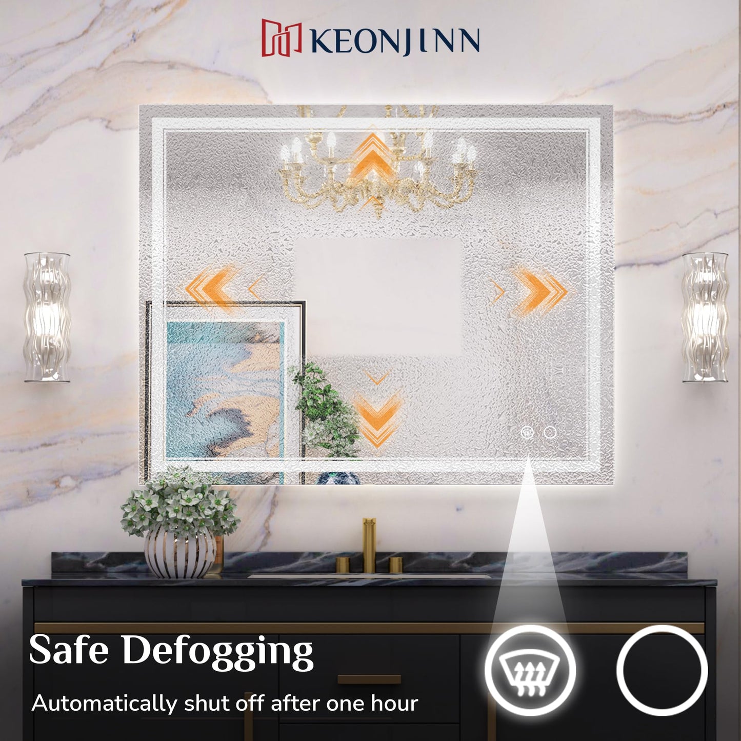 Keonjinn LED Bathroom Mirror 55 x 30 Inch Large Bathroom Mirror with Front Lights Lighted Vanity Mirror Wall Mounted Makeup Mirror Anti-Fog Dimmable Tempered Glass (Horizontal/Vertical)