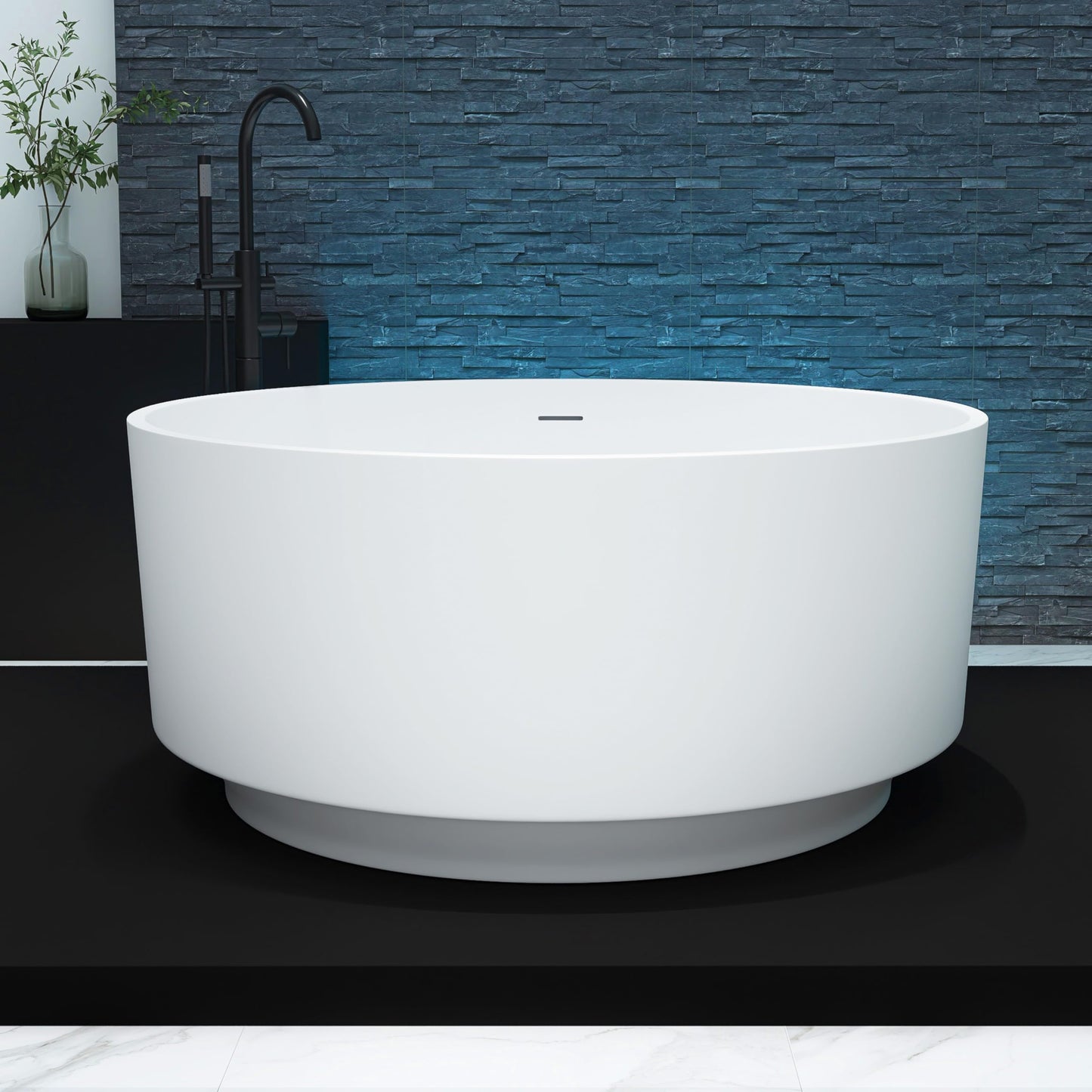 51'' Japanese Soaking Tub Freestanding Bathtub Resin Stone Bathtubs Deep soaking Tub with Overflow and Pop-up Drain - White