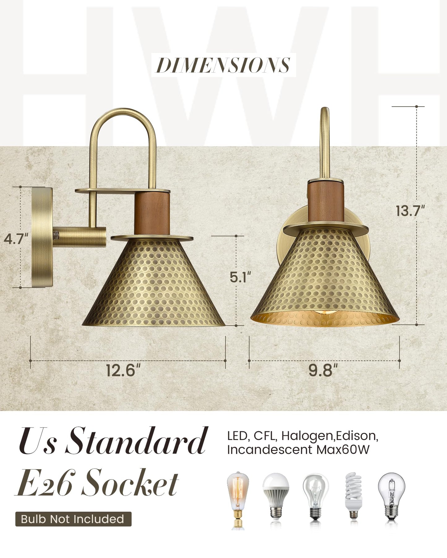 Modern Wall Sconces Set of Two, HWH Industrial Sconce Wall Lighting Indoor Wall Lamp, Gooseneck 1-Light Barn Vanity Light, Hammered Metal Shade, Black and Gold Finish, 5HZG74B-2 BK+BG