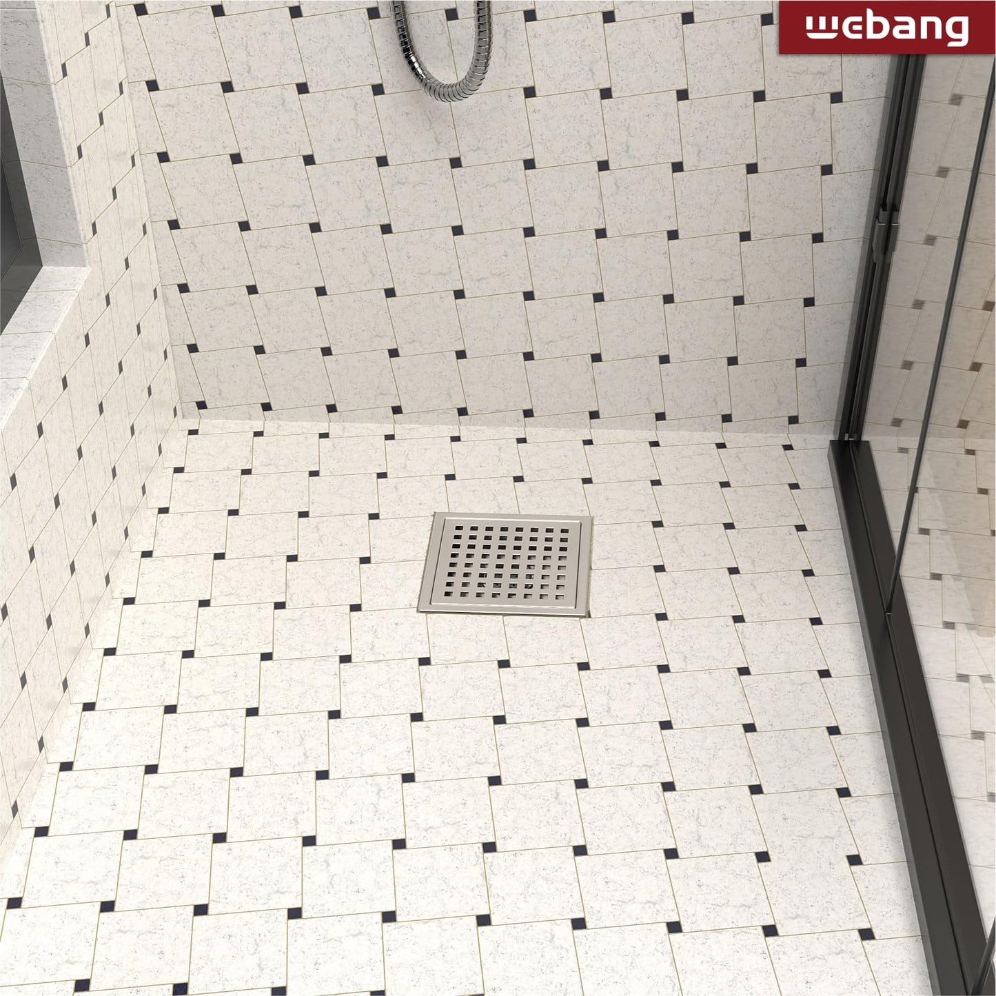 6 Inch Square Shower Floor Drain with Flange,Quadrato Pattern Grate Removable,Food-grade SUS 304 Stainless Steel,WATERMARK&CUPC Certified, Brushed Gold