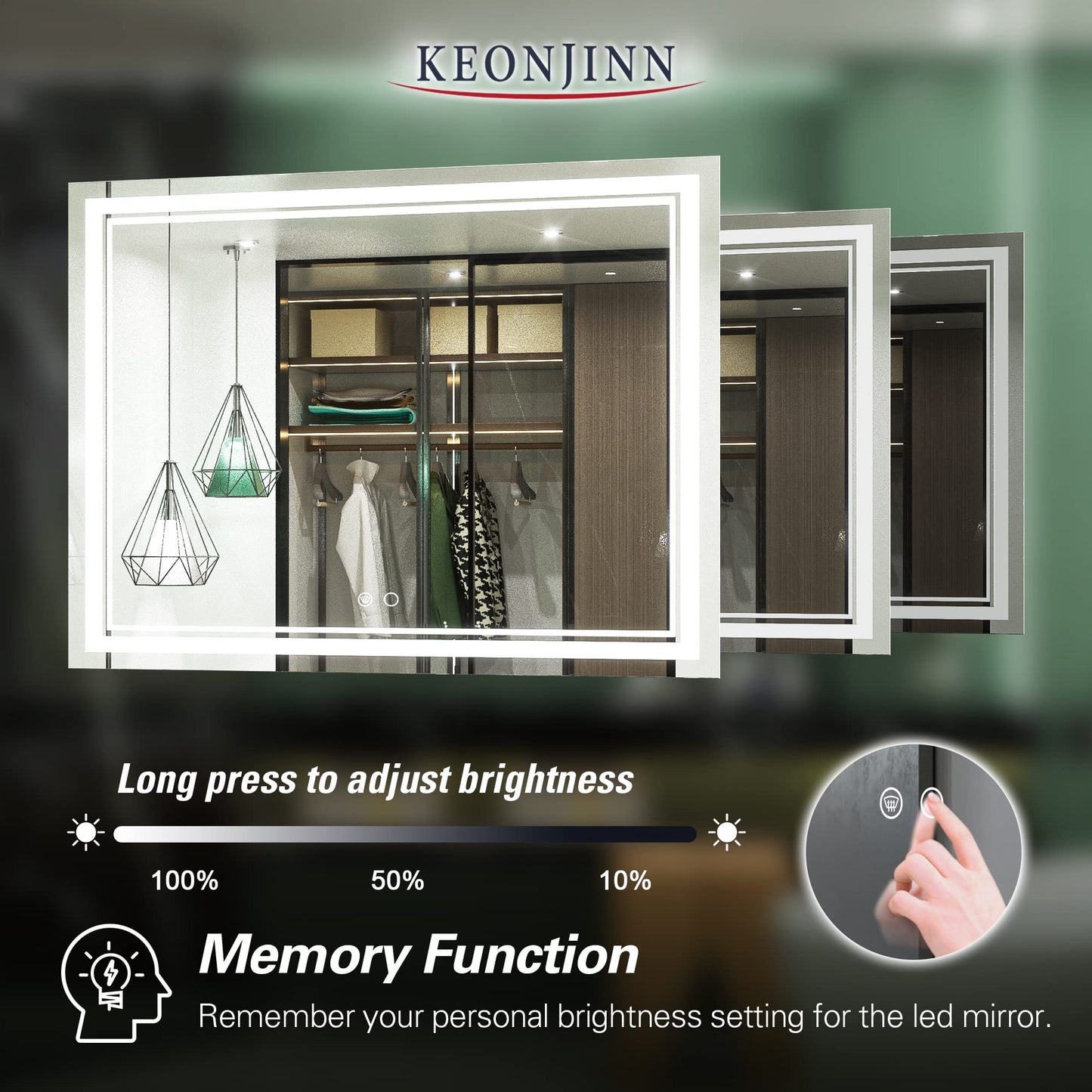 Keonjinn LED Bathroom Mirror 55 x 30 Inch Large Bathroom Mirror with Front Lights Lighted Vanity Mirror Wall Mounted Makeup Mirror Anti-Fog Dimmable Tempered Glass (Horizontal/Vertical)
