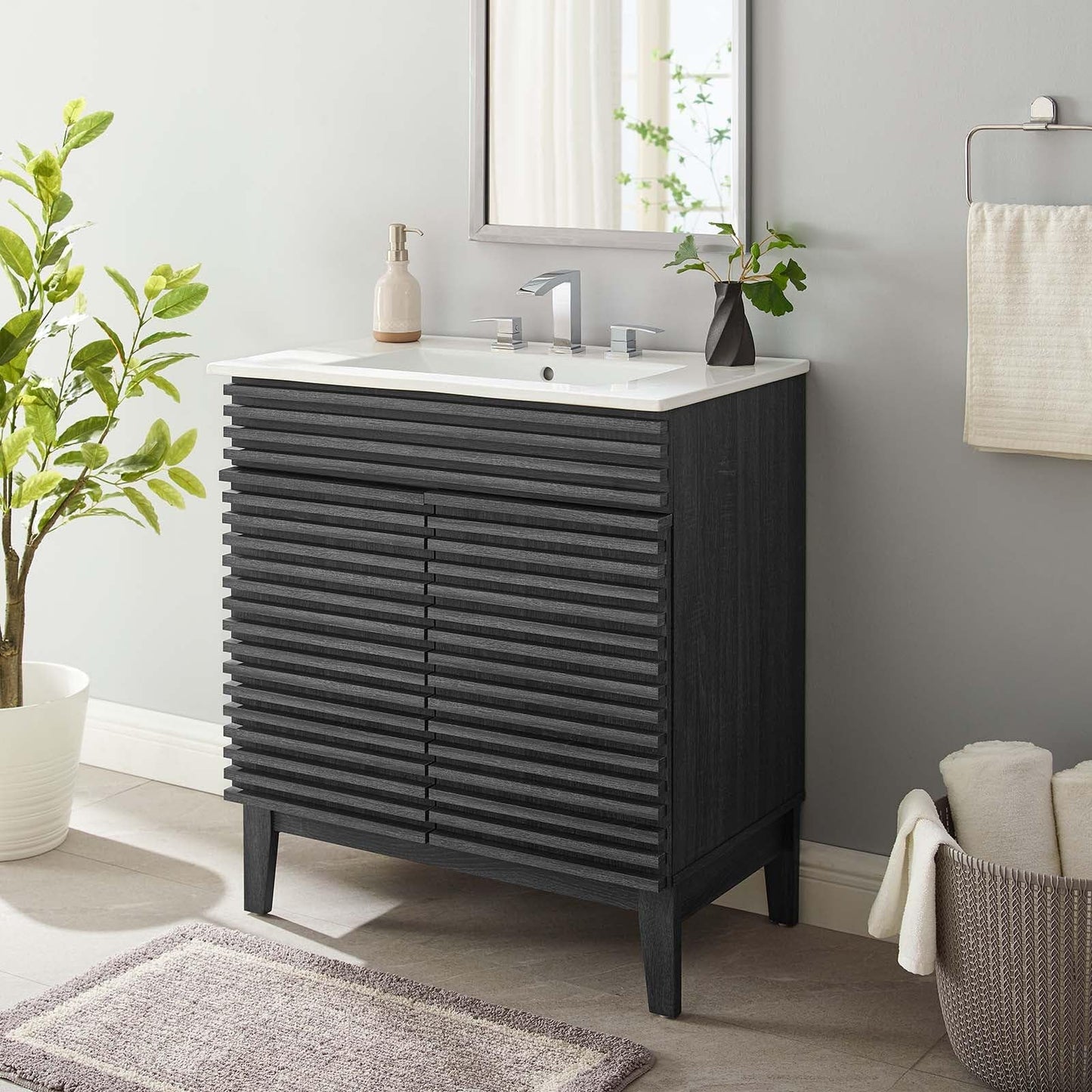 Modway Render 48" Double Sink Bathroom Vanity Cabinet in Walnut White