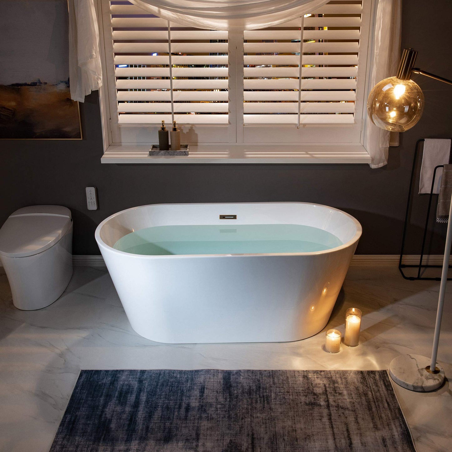 WOODBRIDGE 59" Acrylic Freestanding Bathtub Contemporary Soaking White Tub with Brushed Nickel Overflow and Drain,B0014 -B/N-Drain &O